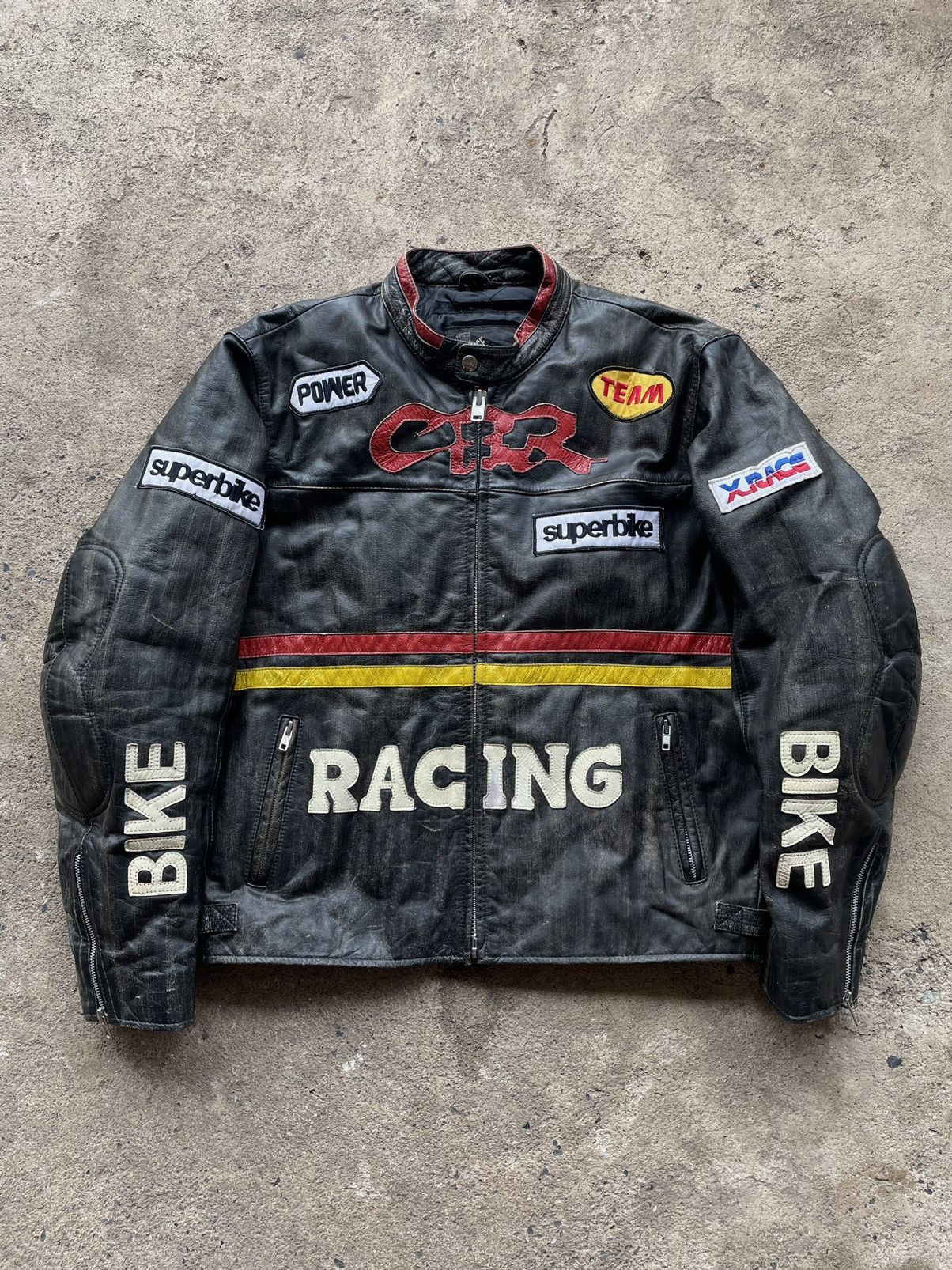 image of vintage Honda Cbr Leather Moto Racing Jacket in Black, Men's (Size XL)