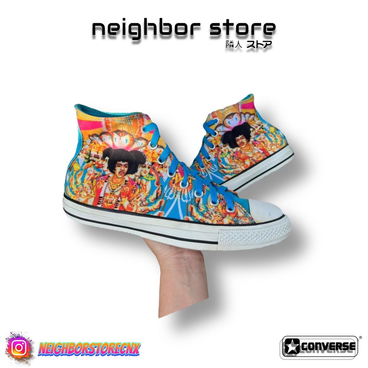 Converse × Vintage Jimi Hendrix Converse All Star Chuck Taylor Hi Top Sneakers Size US 9.5 / EU 42-43 - 3 Thumbnail