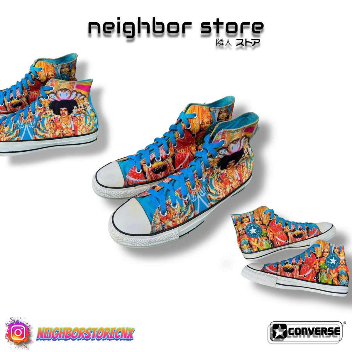 Converse × Vintage Jimi Hendrix Converse All Star Chuck Taylor Hi Top Sneakers Size US 9.5 / EU 42-43 - 5 Thumbnail