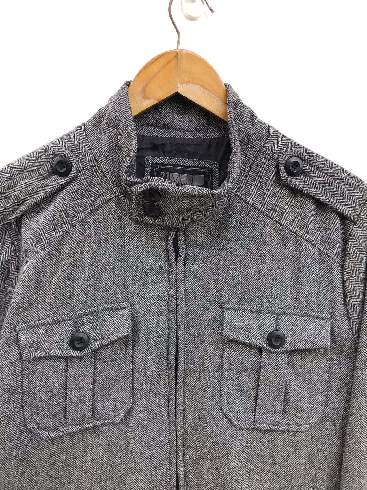 21 Men 21 Men Grey Herringbone Wool Bomber Jacket Size US M / EU 48-50 / 2 - 3 Thumbnail