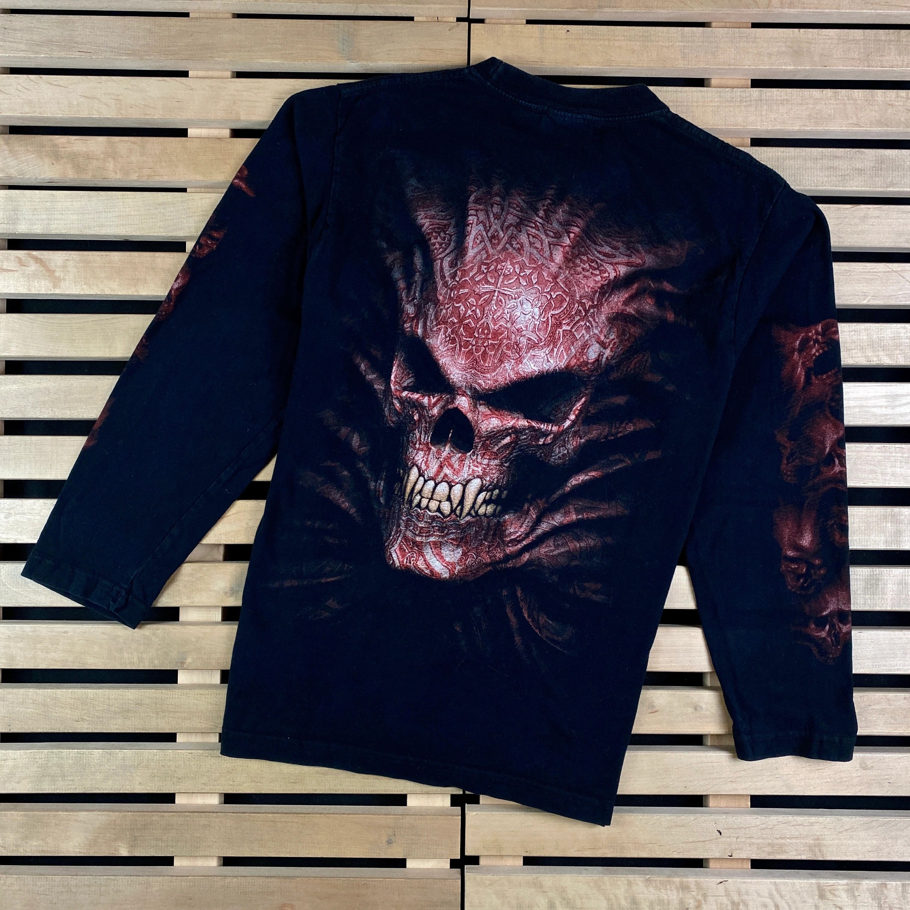 Band Tees × Vintage Mens Vintage Rock Tees Spiral Skull Big Print Size M Size US M / EU 48-50 / 2 - 6 Thumbnail