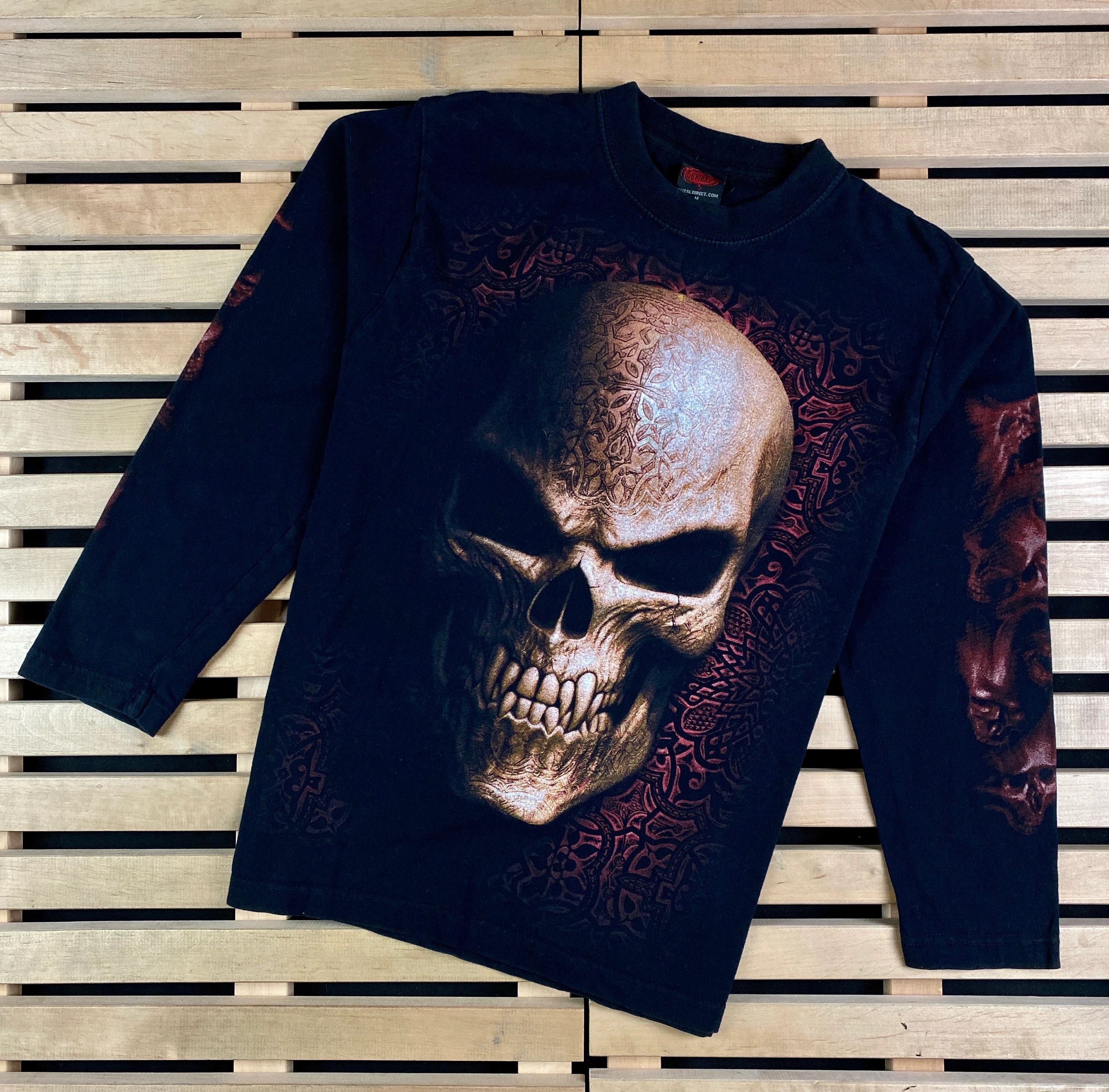 Band Tees × Vintage Mens Vintage Rock Tees Spiral Skull Big Print Size M Size US M / EU 48-50 / 2 - 1 Thumbnail
