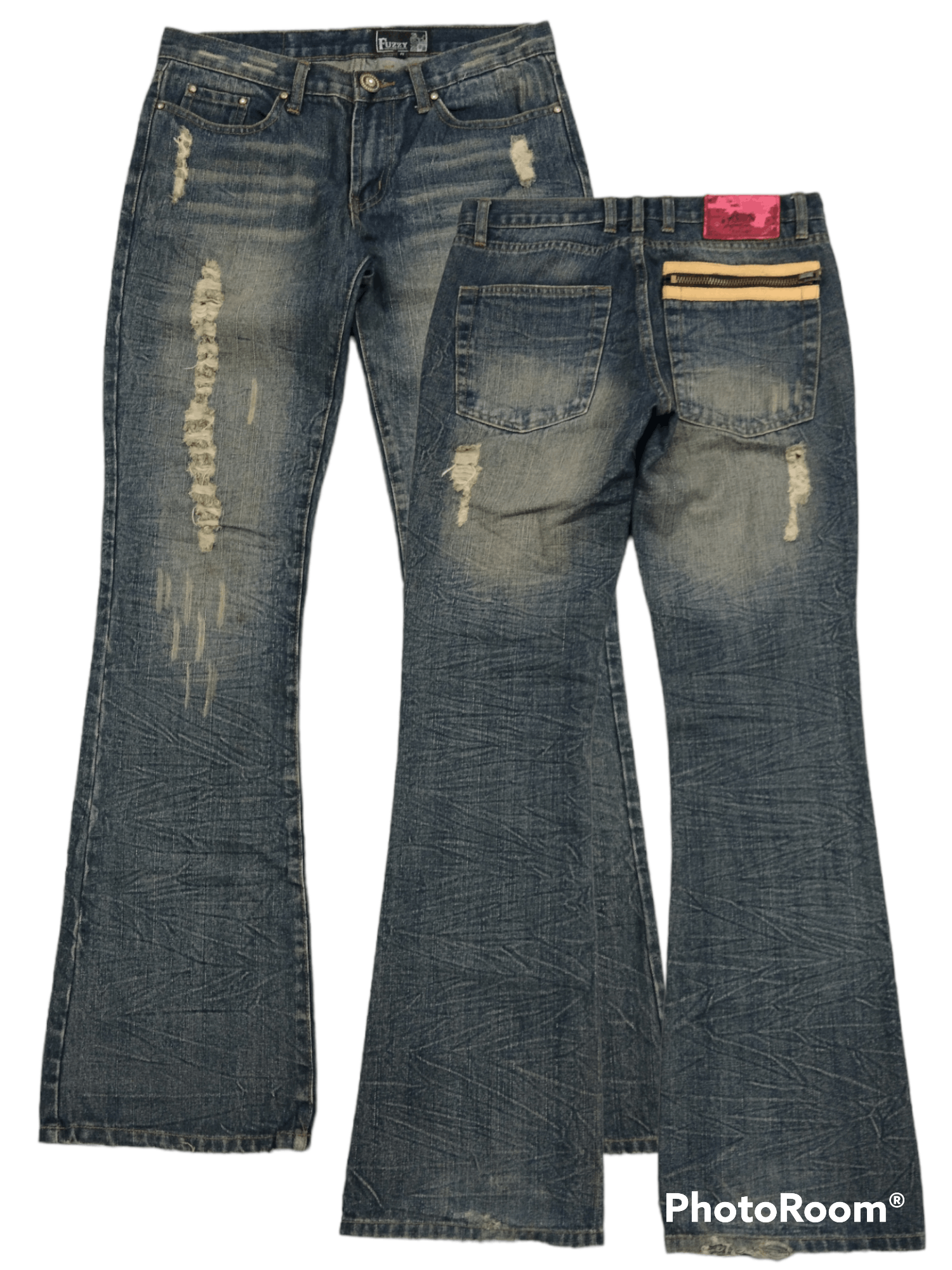 FLARE SICK RIPED FUZZY DENIM PANTS