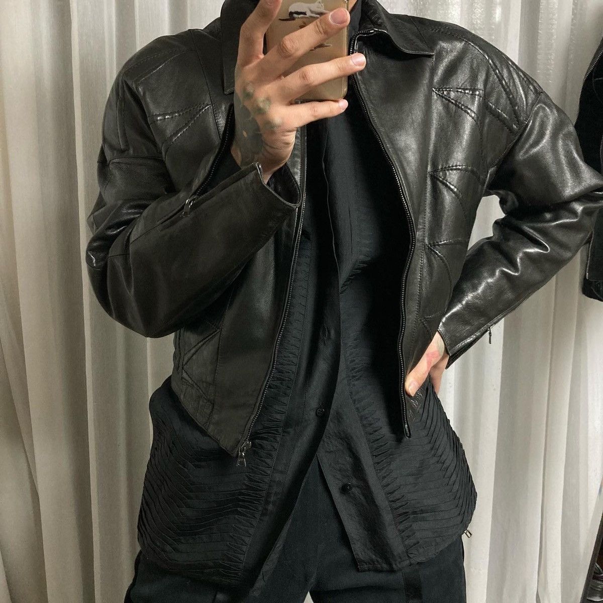 80s archive CLAUDE MONTANA ラムレザージャケット 80s Claude Montana Embossed Spike Lamb Leather Jacket