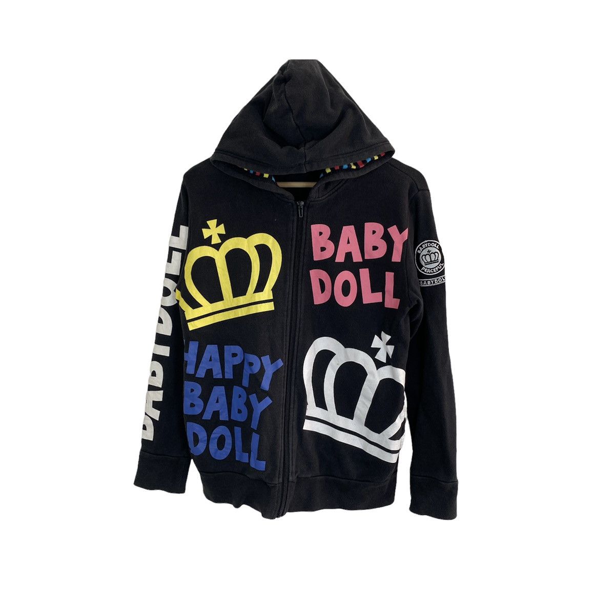 image of Cartoon Network Happy Baby Doll Overprinted Sweater Hoodie in Black, Women's (Size Medium)