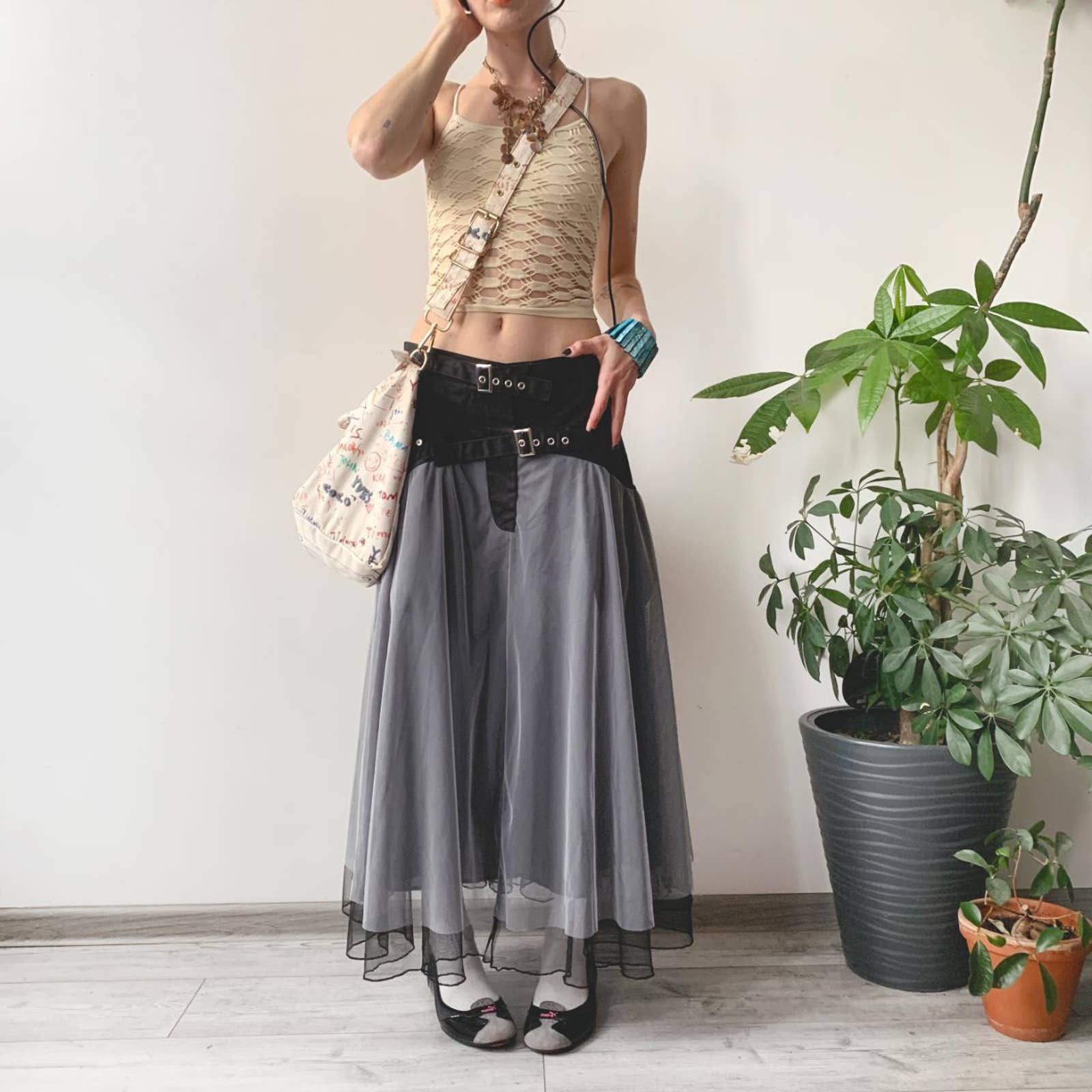 Japanese Brand × Vintage Vintage Y2K Goth Subversive Cyber Tulle Tutu Maxi Skirt Size 28" / US 6 / IT 42 - 2 Thumbnail