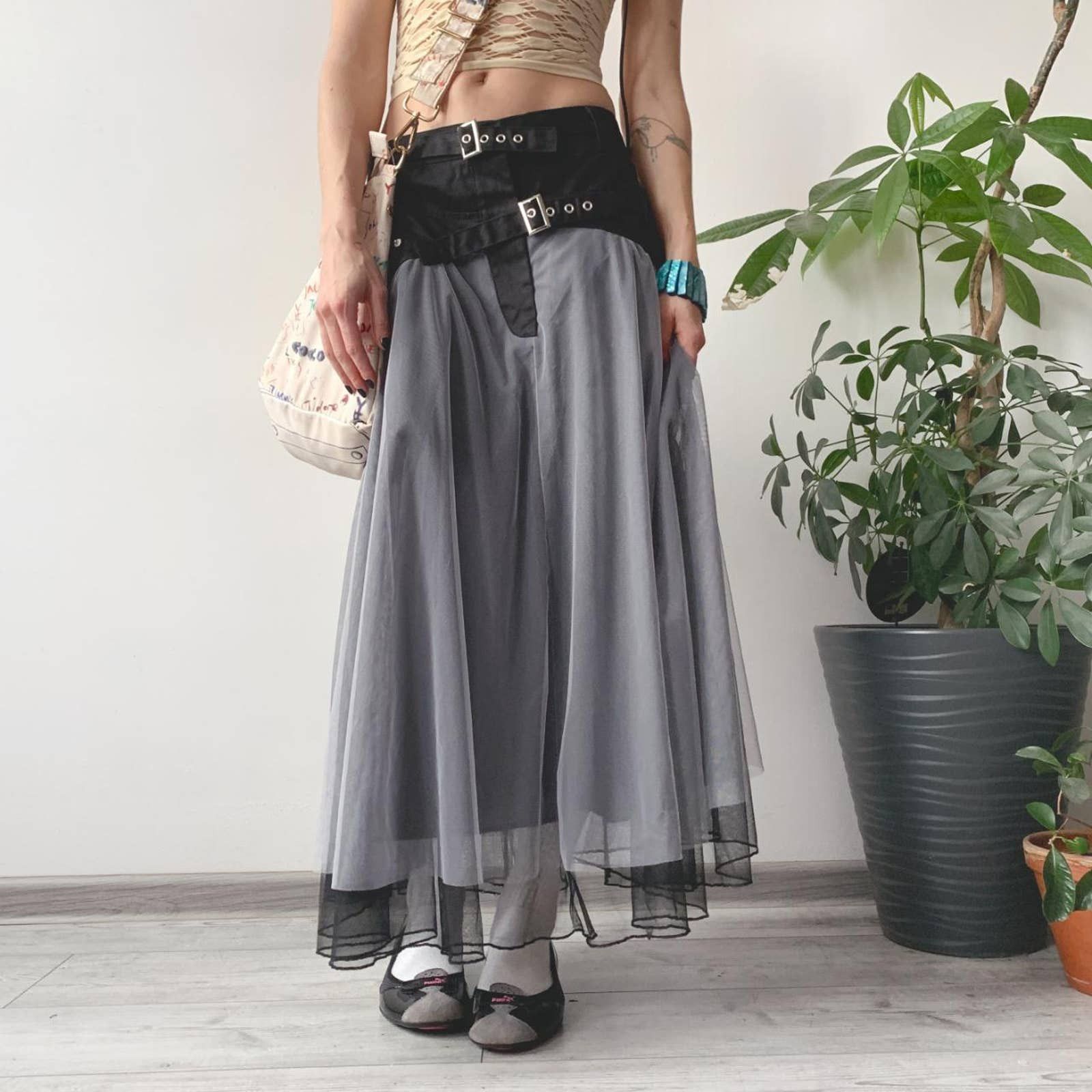 Japanese Brand × Vintage Vintage Y2K Goth Subversive Cyber Tulle Tutu Maxi Skirt Size 28" / US 6 / IT 42 - 1 Thumbnail