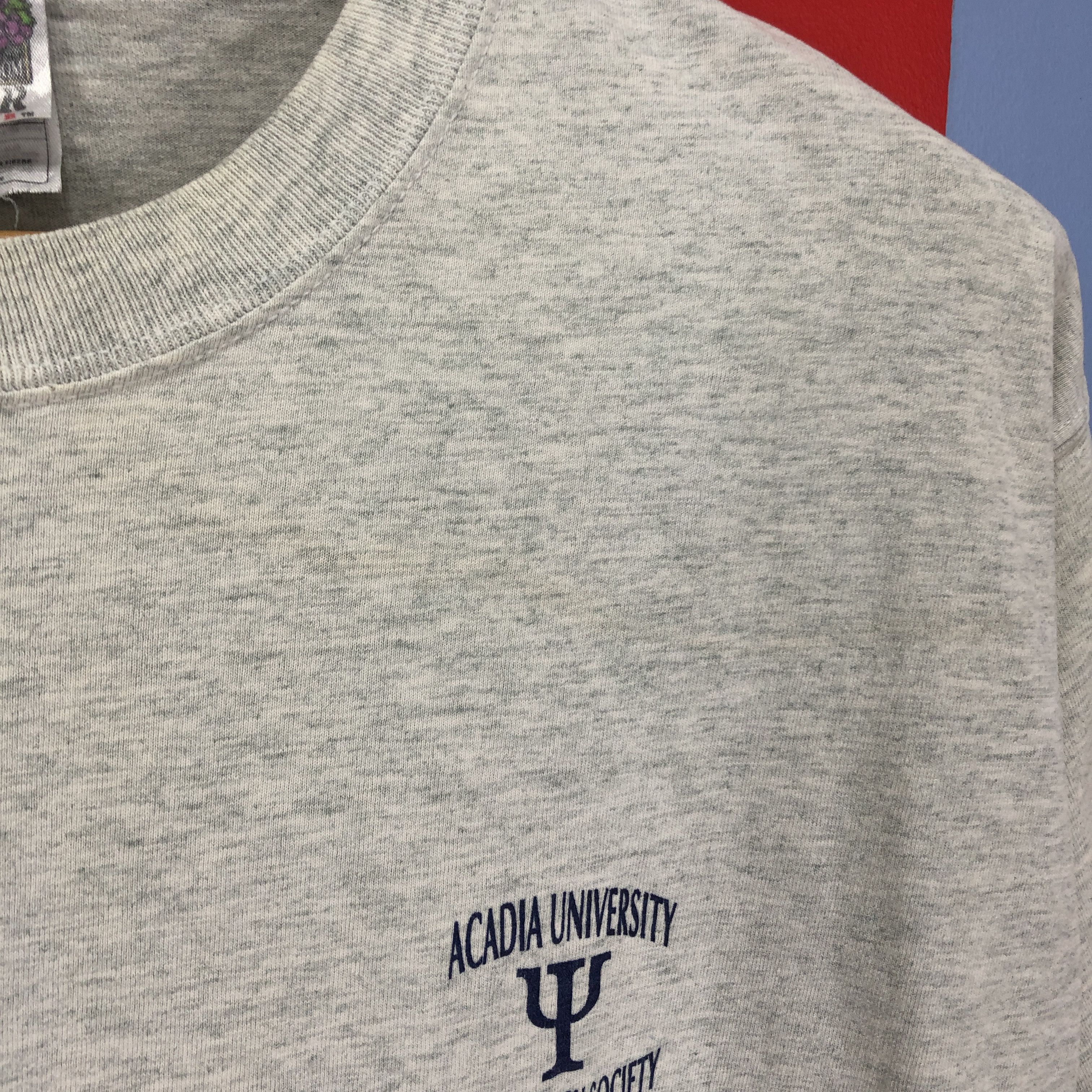 Fruit Of The Loom 90s Vintage ACADIA UNIVERSITY Crew Neck T Shirt #1039/AK Size US L / EU 52-54 / 3 - 6 Thumbnail