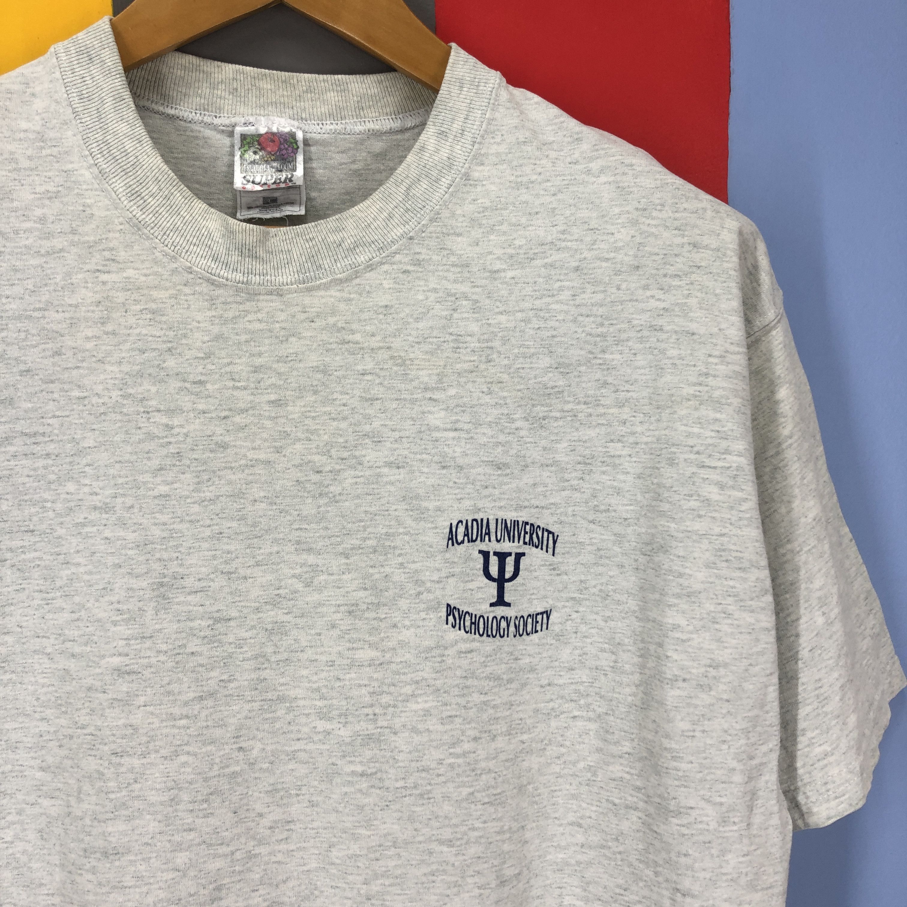 Fruit Of The Loom 90s Vintage ACADIA UNIVERSITY Crew Neck T Shirt #1039/AK Size US L / EU 52-54 / 3 - 4 Thumbnail