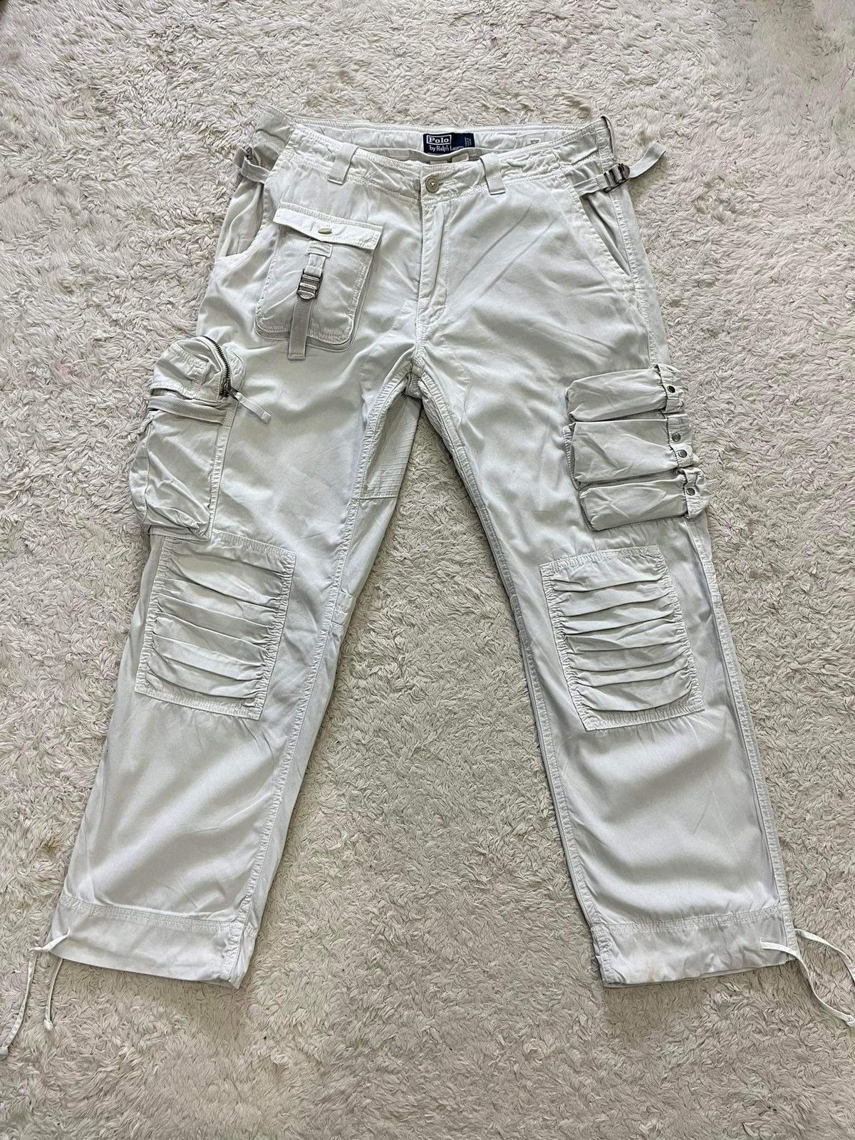 image of Sickog Polo Ralph Laurent Multi Pocket Parachute Pants in Cream, Men's (Size 34)