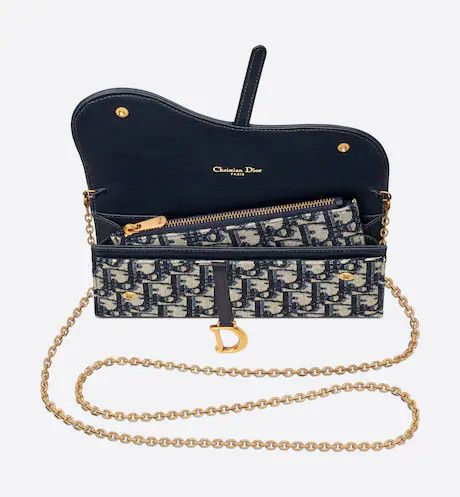 Dior long saddle wallet with chain