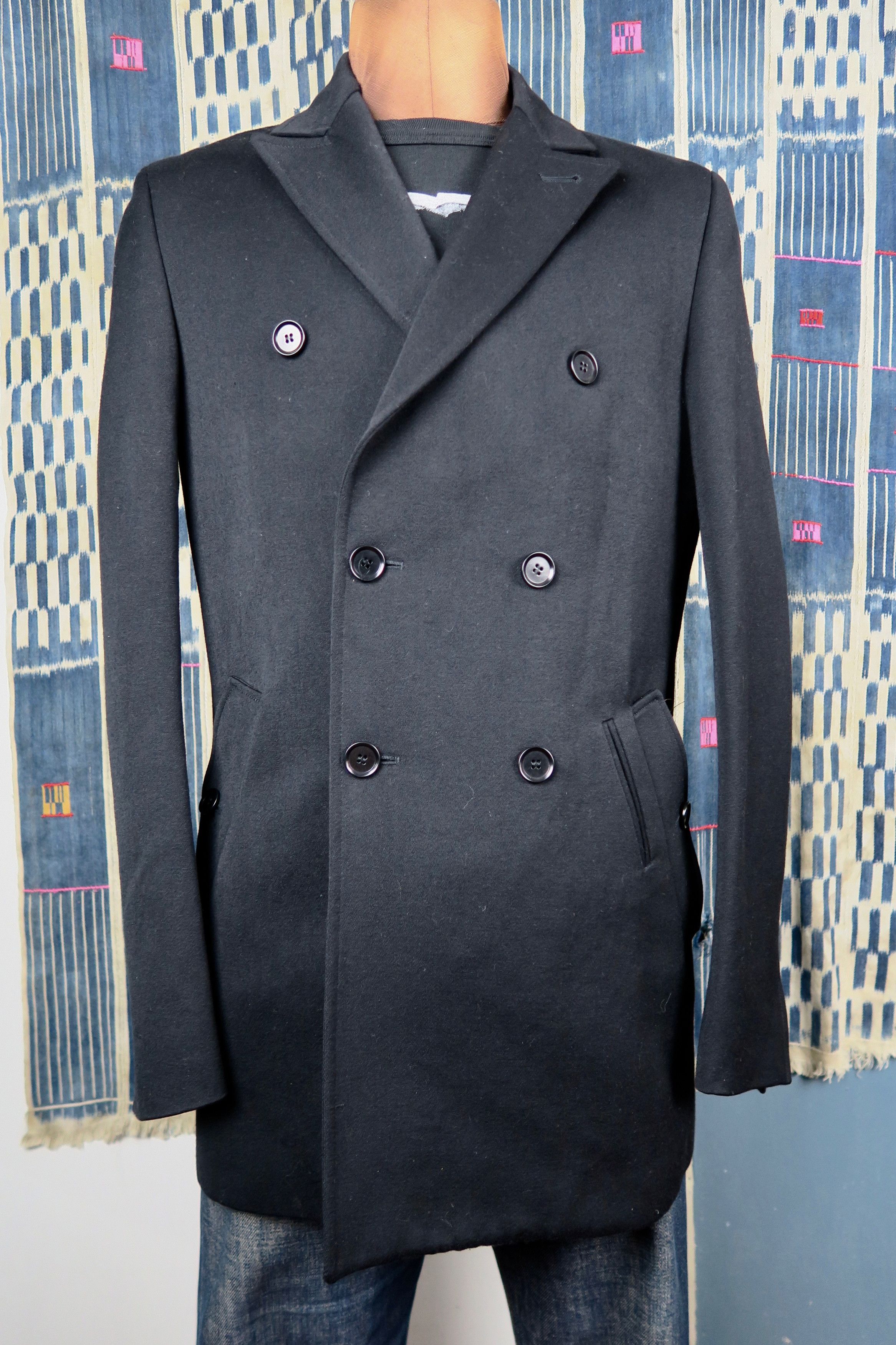 image of Calvin Klein Collection Double Breasted Wool Coat Italy in Black, Men's (Size Medium)