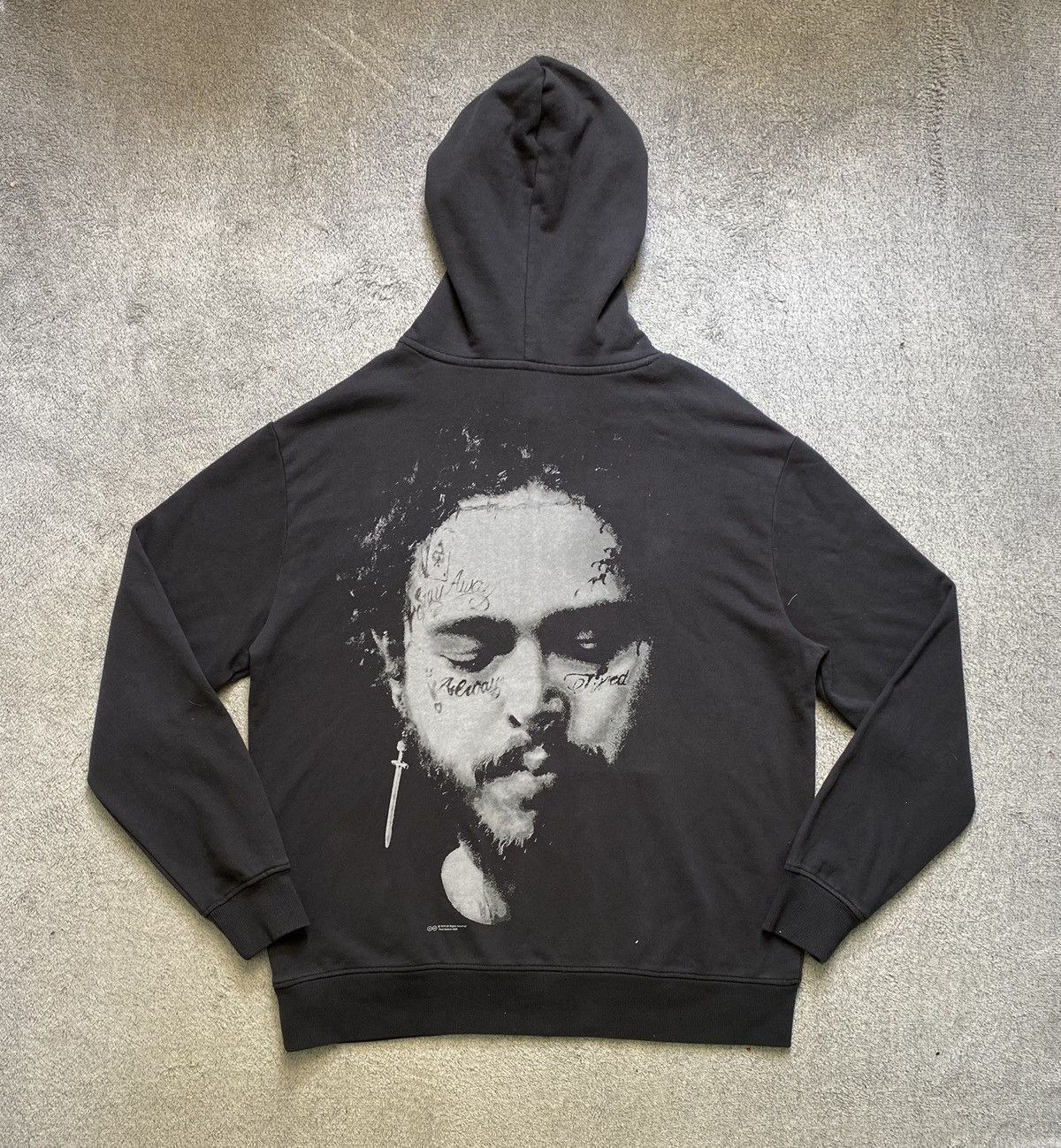 Image of Band Tees x Post Malone Tour Tee 2019 Post Malone Hoodie in Washed Black, Men's (Size XL)