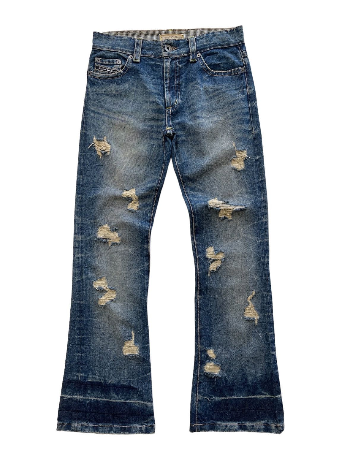 Japanese Brand Mixed Culture Distressed Design Flared Denim Size US 34 / EU 50 - 2 Thumbnail