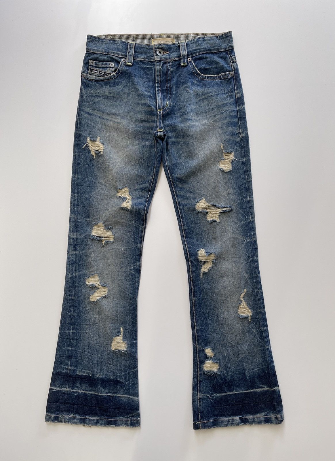 Japanese Brand Mixed Culture Distressed Design Flared Denim Size US 34 / EU 50 - 7 Thumbnail