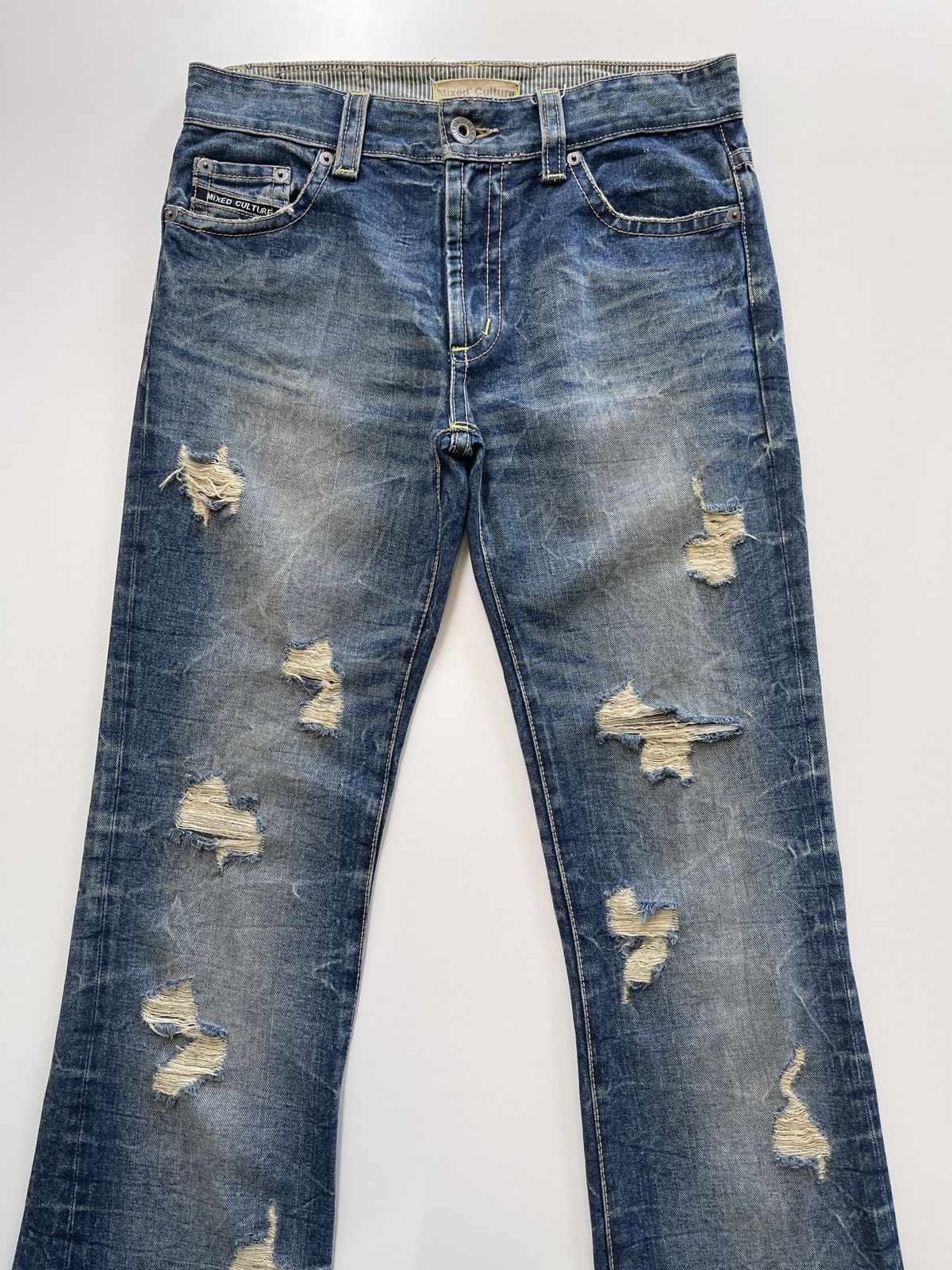 Japanese Brand Mixed Culture Distressed Design Flared Denim Size US 34 / EU 50 - 4 Thumbnail