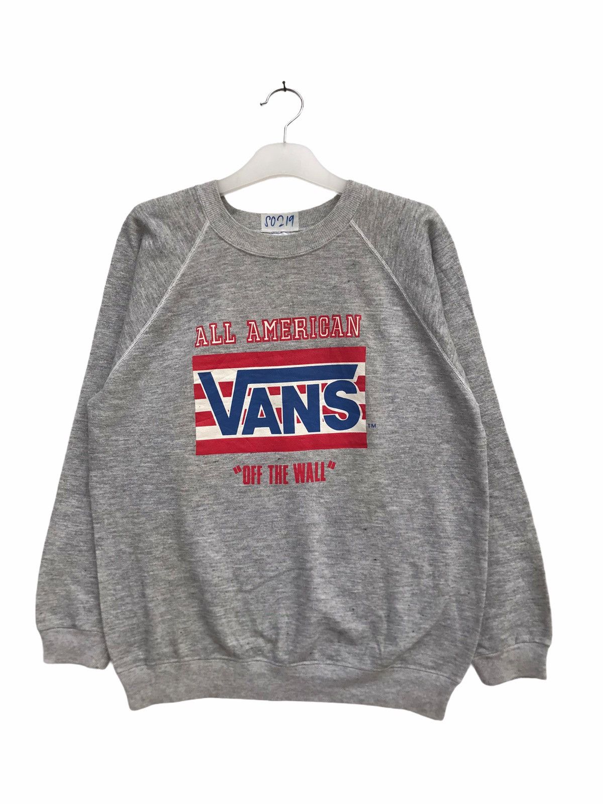image of Hanes x Vans Vintage 80's Vans Spellout Sweatshirt in Grey, Men's (Size Large)