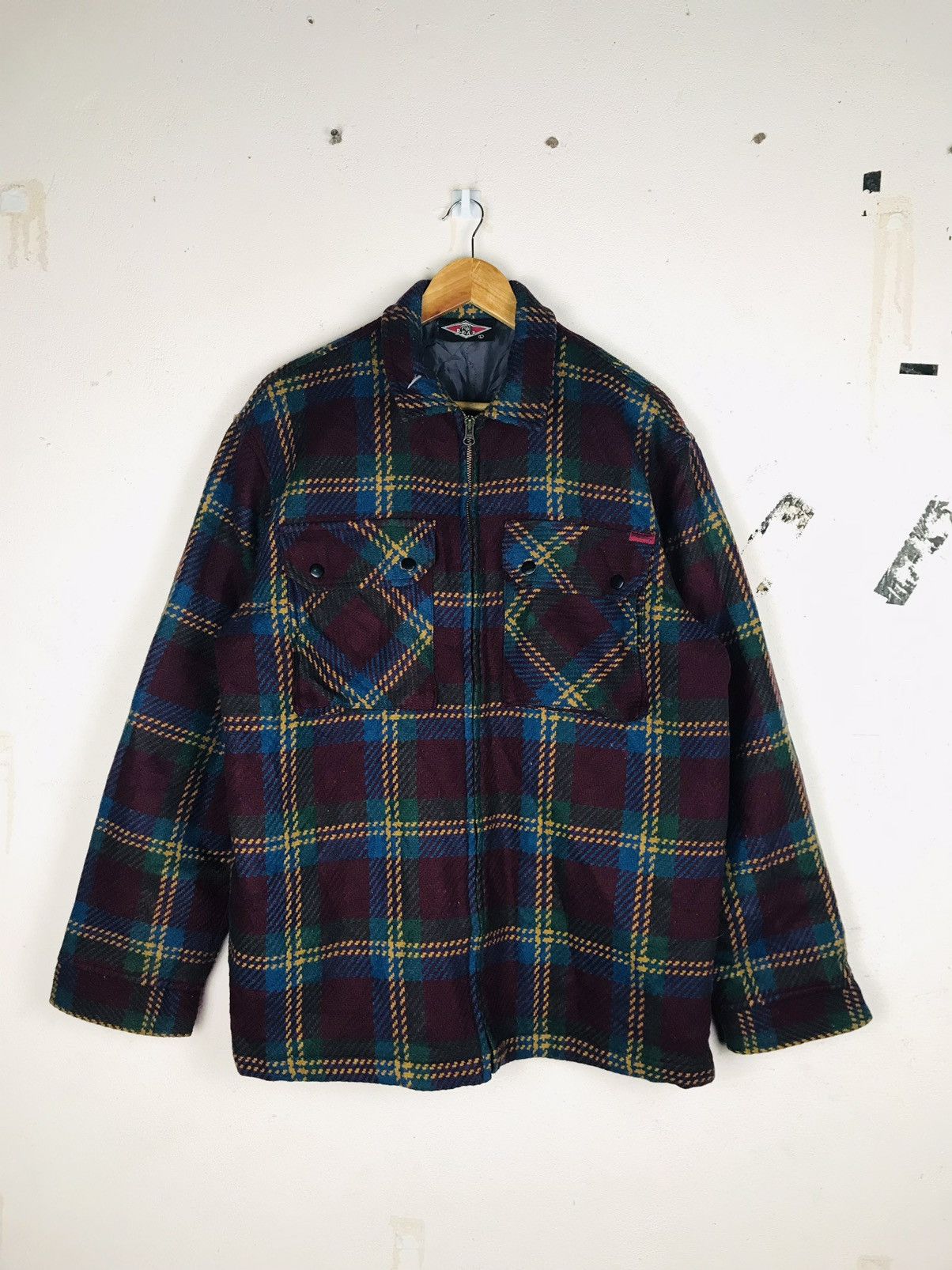 image of Golden Bear Vintage 90's Streetwear Bear Full Zipper Wool Jacket in Purple, Men's (Size Large)