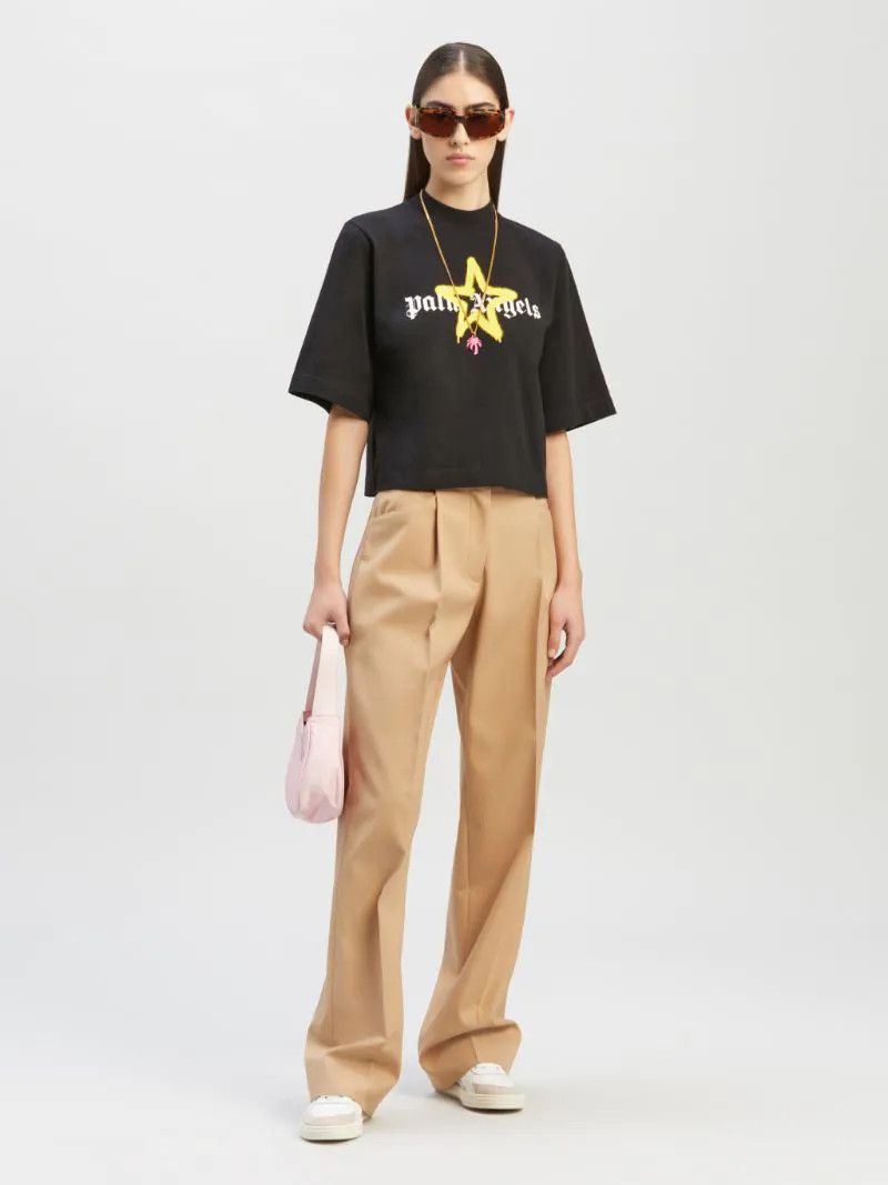 Palm Angels Black and Yellow Sprayed Star Logo Cropped T-Shirt Size XS / US 0-2 / IT 36-38 - 3 Thumbnail