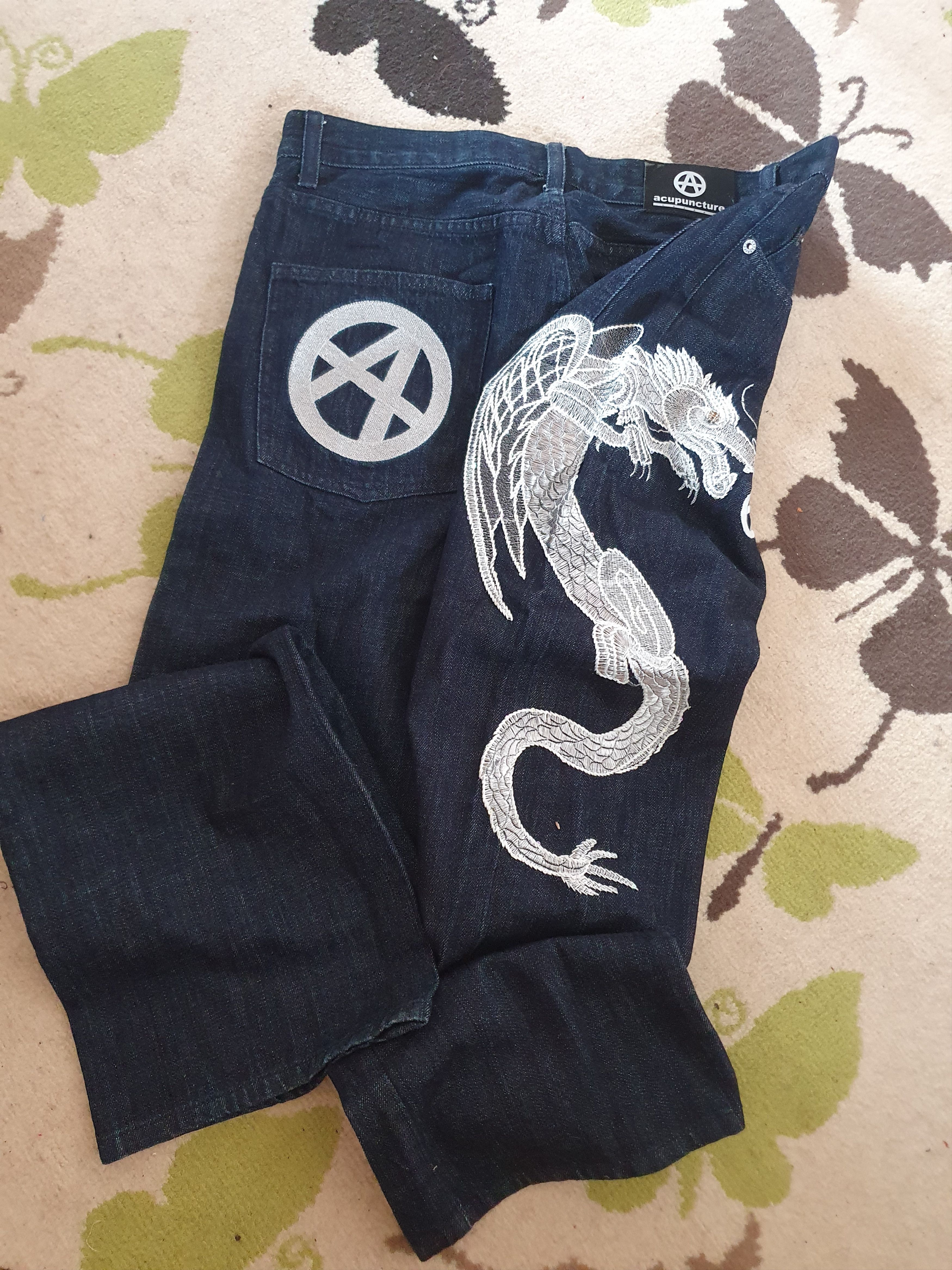 Acupuncture Acupuncture London Dragon Embroidery Vtg Y2K jeans sz 32 Size US 32 / EU 48 - 1 Thumbnail