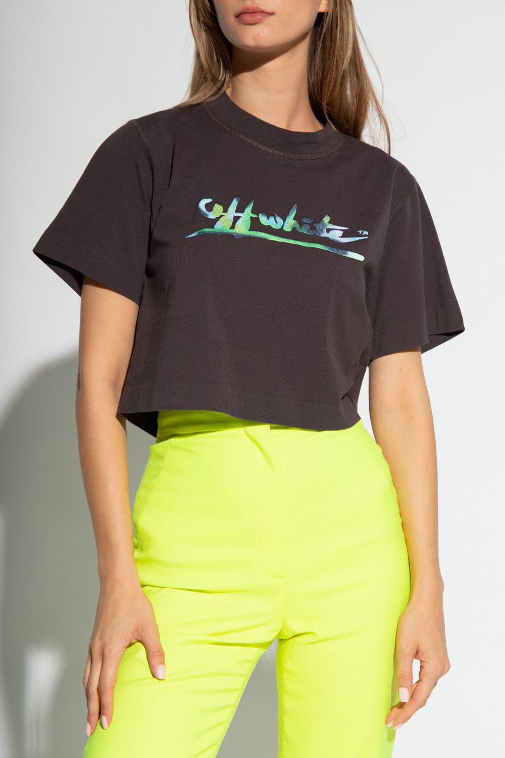 Off-White Brown Tie-Dye Signature Logo Cropped T-Shirt Size M / US 6-8 / IT 42-44 - 2 Thumbnail