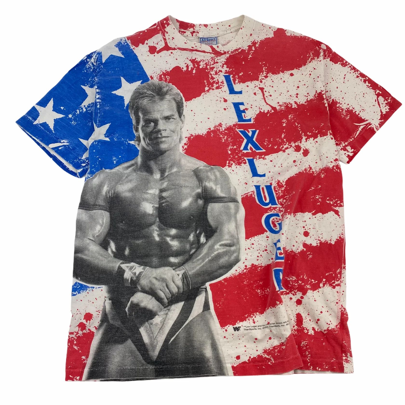 image of Vintage 1993 Wwf Lex Luger All Over Print T-Shirt in White, Men's (Size XL)