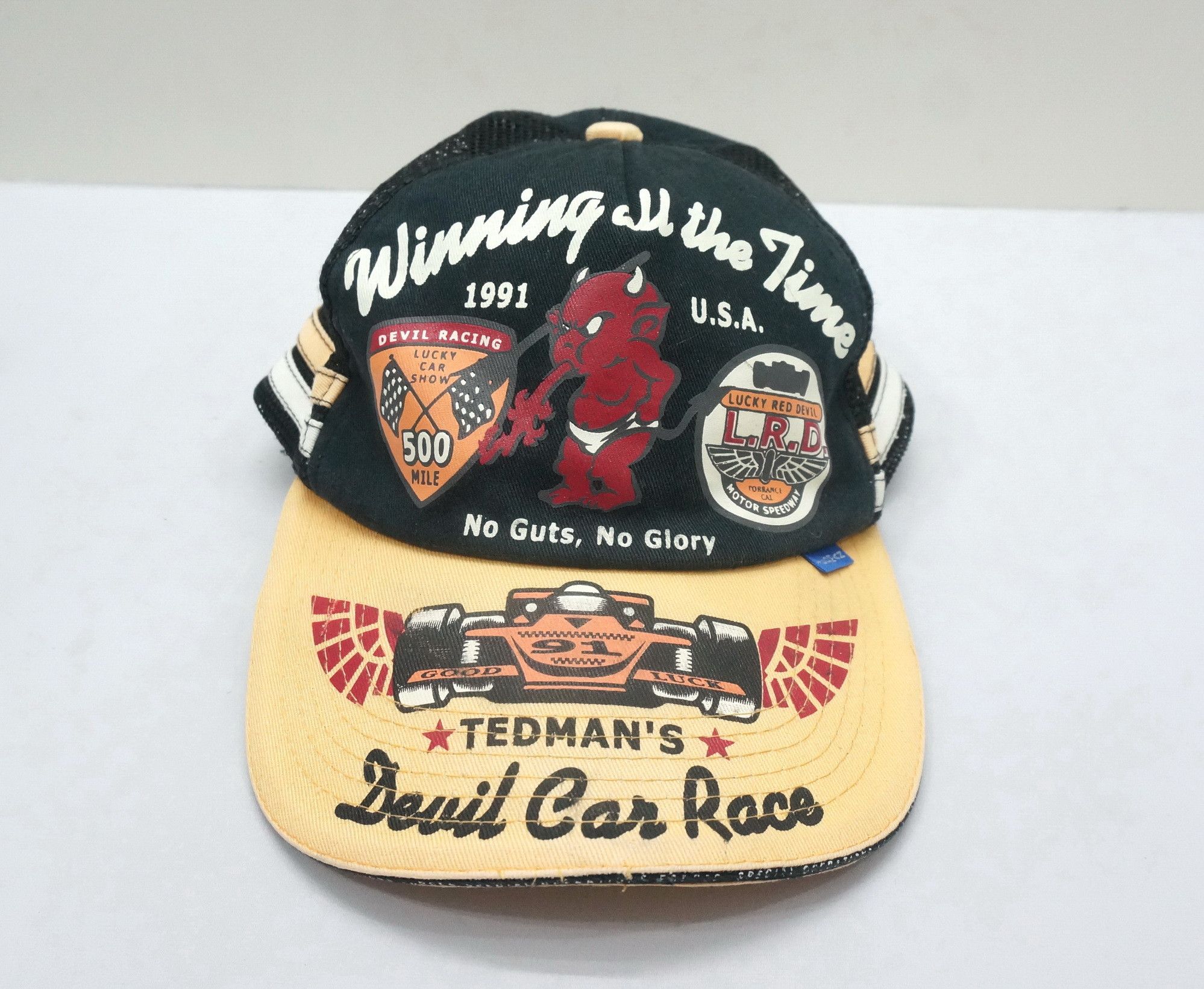 Lucky Brand × Tedman × Vintage Rare! Vintage TEDMAN'S Lucky Devil Car Race Worn Cap Size ONE SIZE - 8 Thumbnail