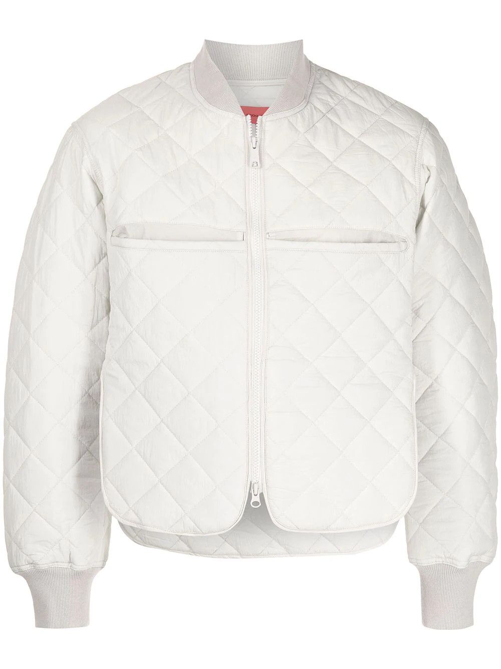 image of Eckhaus Latta Sleeping Quilted Bomber Jacket, Powder Grey in Off White, Men's (Size Large)