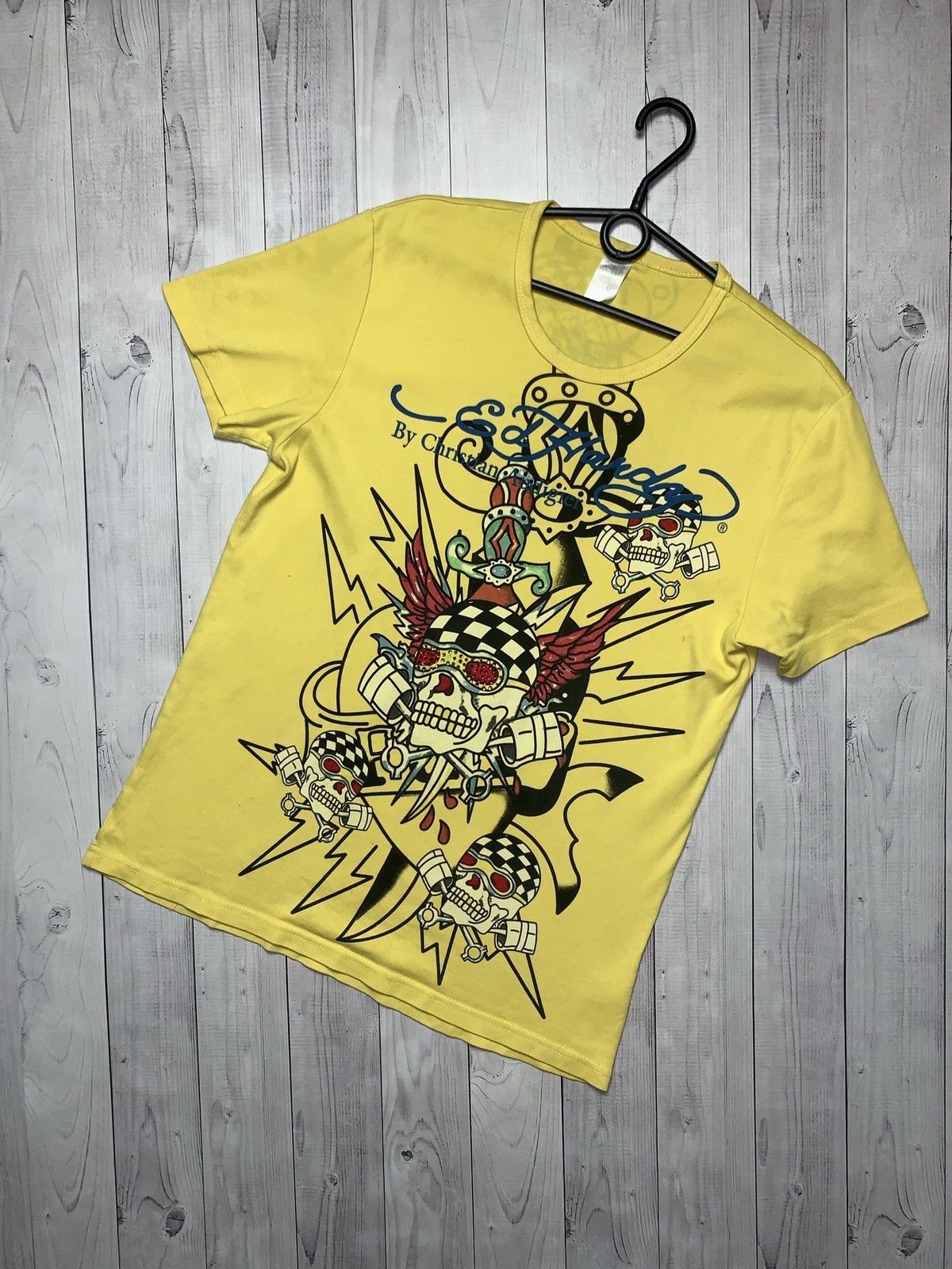 Vintage Ed Hardy tee big logo skulls rare size M