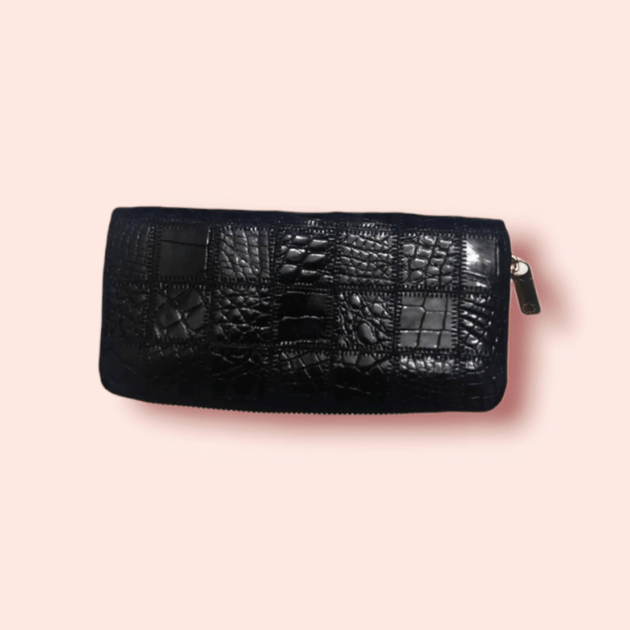 image of Leather Stealcroix Royal Patched Croc Skin Zippy Wallet in Black, Men's