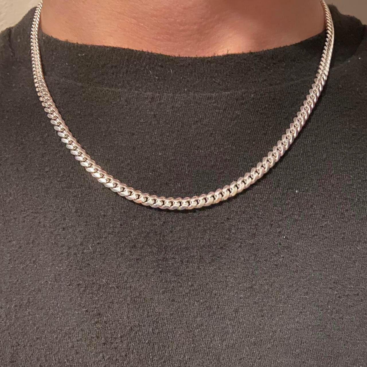 Jewelry Solid Silver Chain Silver Cuban Link Chain 18in 4mm Size ONE SIZE - 1 Thumbnail