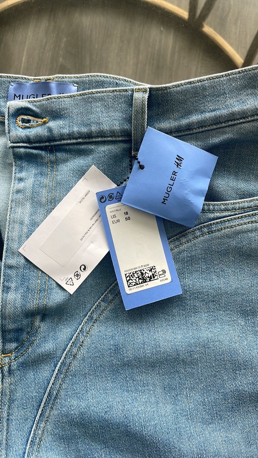 H&M × Mugler Spiral-panel Jeans Light denim blue/black | Grailed