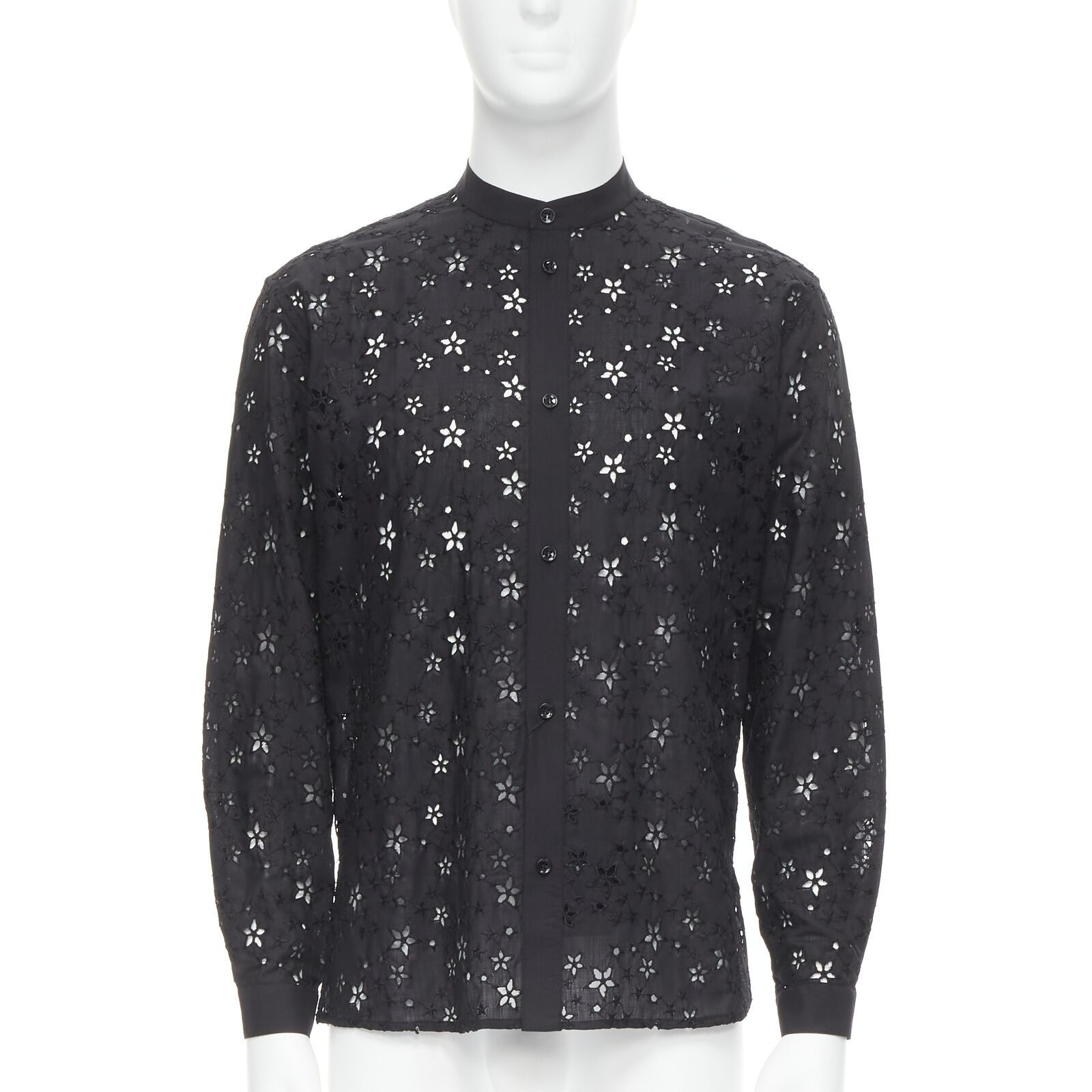 image of Saint Laurent Paris New Saint Laurent 2018 Black Star Embroidery Anglais Collarless Shirt Eu38 S (S