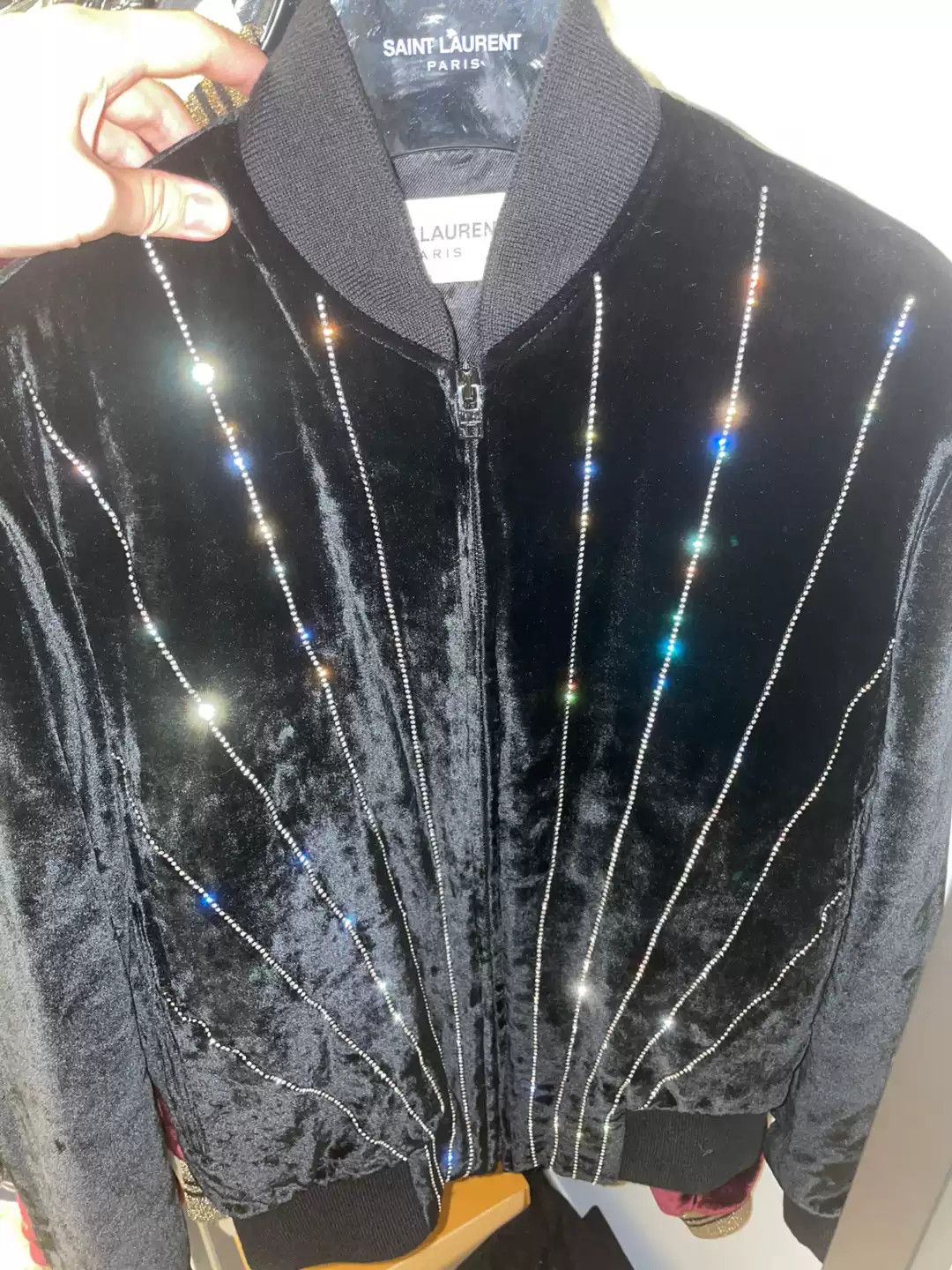Saint Laurent Paris Saint Laurent Autumn/Winter black velvet rhinestone jacket Size US S / EU 44-46 / 1 - 1 Thumbnail