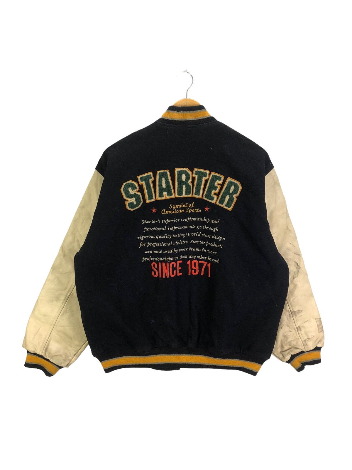 Vintage Varsity Jacket Starter Spell out Embroidery Leather