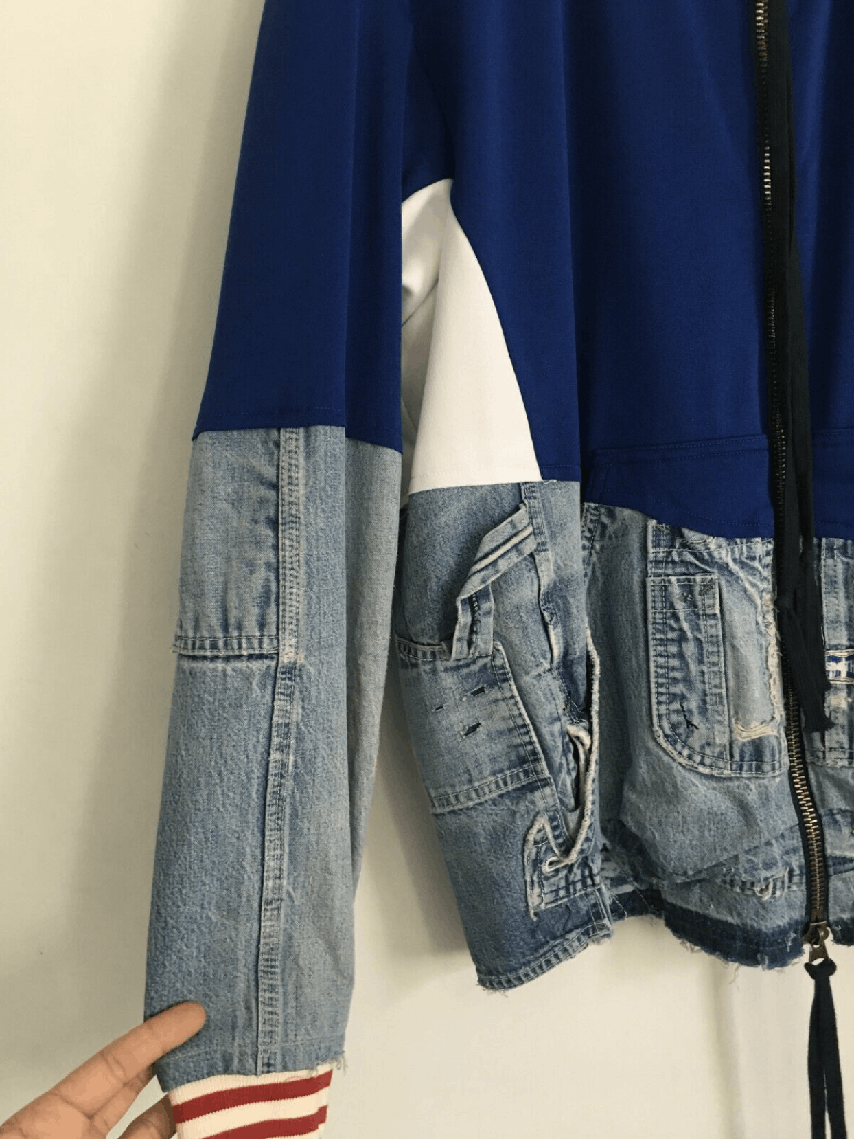 GREG LAUREN Denim Split Baseball Track bomber Jacket