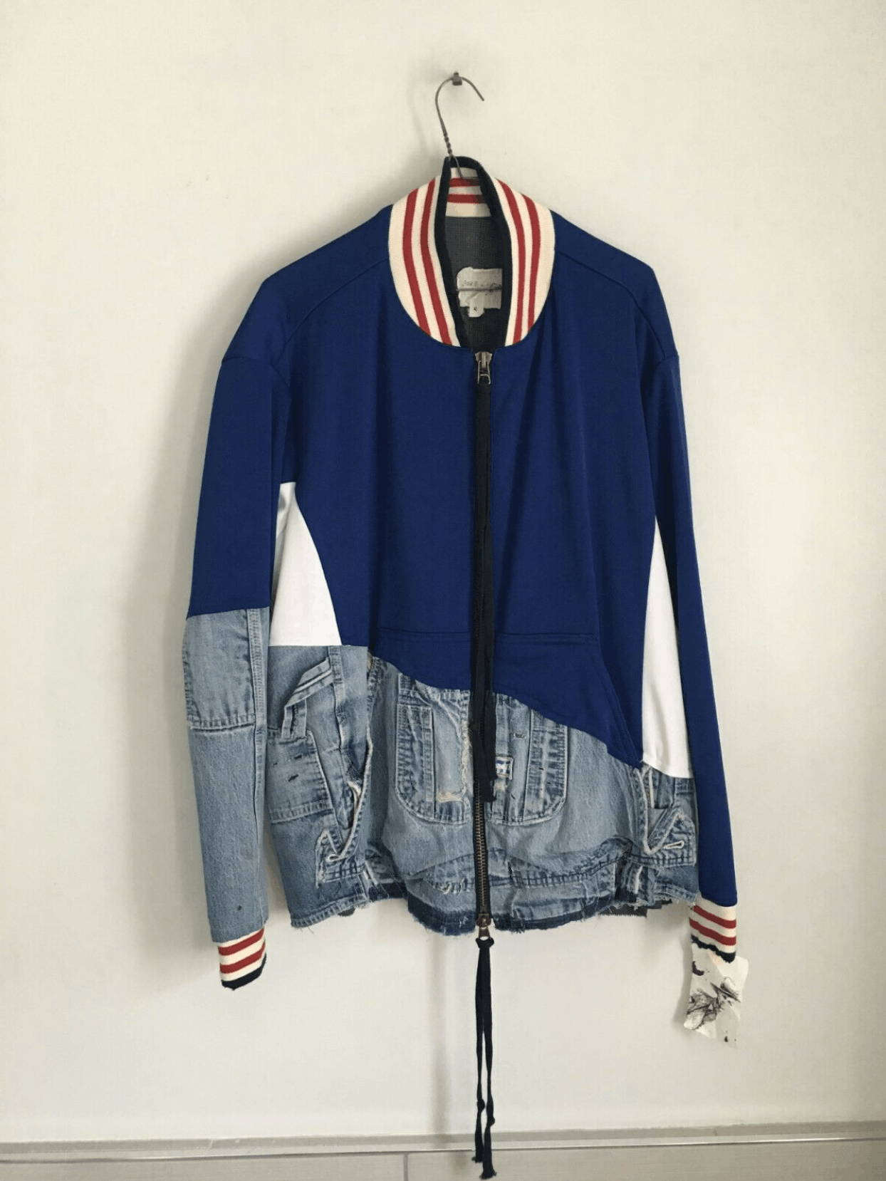 GREG LAUREN Denim Split Baseball Track bomber Jacket