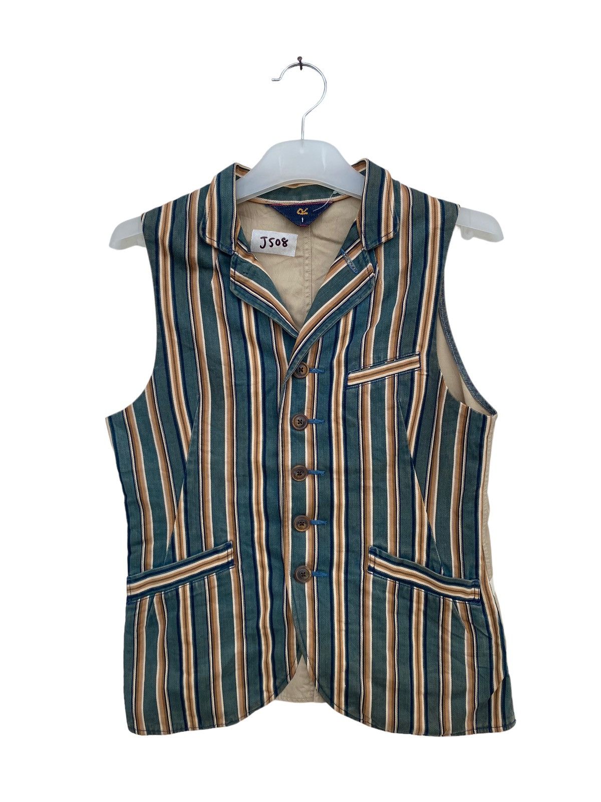 45rpm 45RPM Striped Cotton Vest Waistcoat Workwear Style Size US XS / EU 42 / 0 - 1 Thumbnail