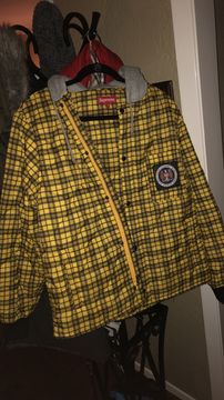 Supreme quilted liner hot sale hooded jacket yellow plaid