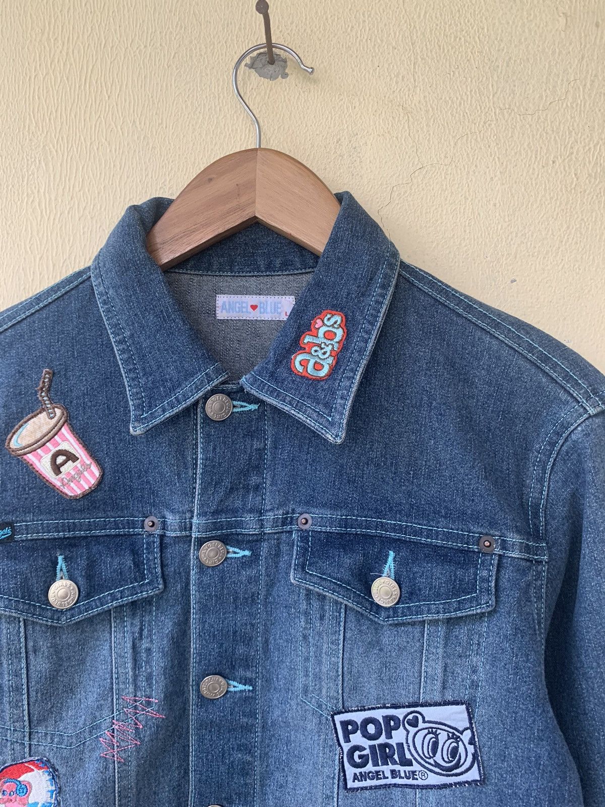 Japanese Brand Vintage 90s Angle Blue Patch Denim Jacket Size M / US 6-8 / IT 42-44 - 2 Thumbnail