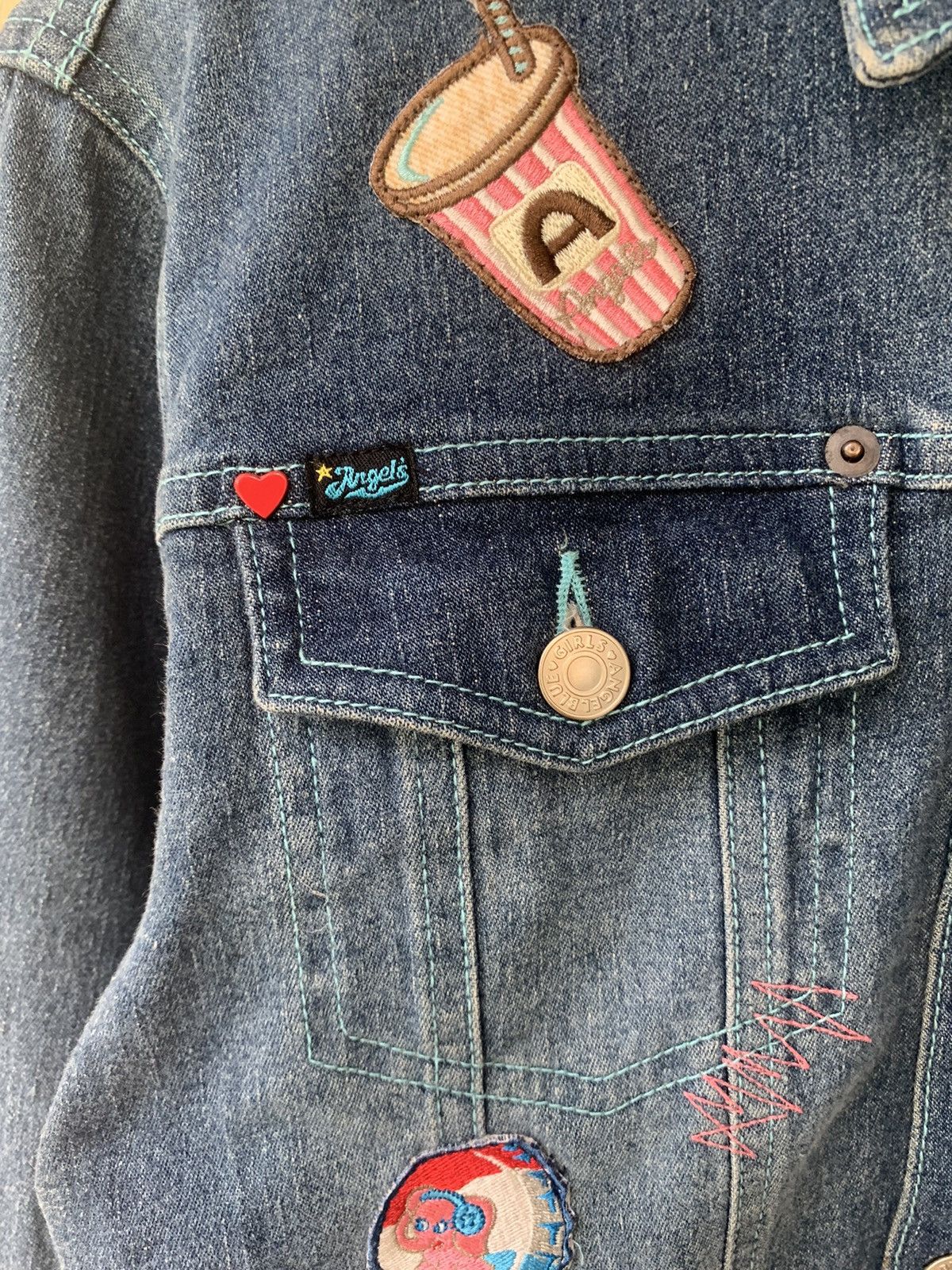 Japanese Brand Vintage 90s Angle Blue Patch Denim Jacket Size M / US 6-8 / IT 42-44 - 4 Thumbnail