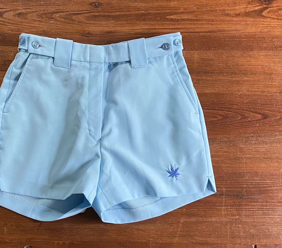 Retrofit Vintage 70’s Boasthers Weed Leaf Baby Blue Poly Short Shorts Size US 34 / EU 50 - 1 Thumbnail