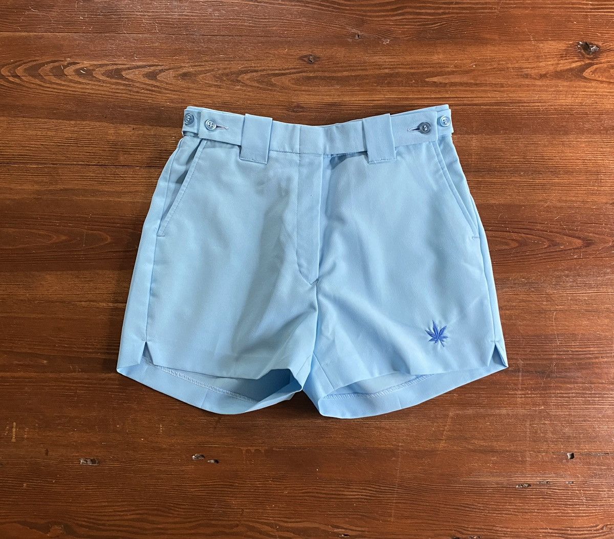 Retrofit Vintage 70’s Boasthers Weed Leaf Baby Blue Poly Short Shorts Size US 34 / EU 50 - 2 Thumbnail