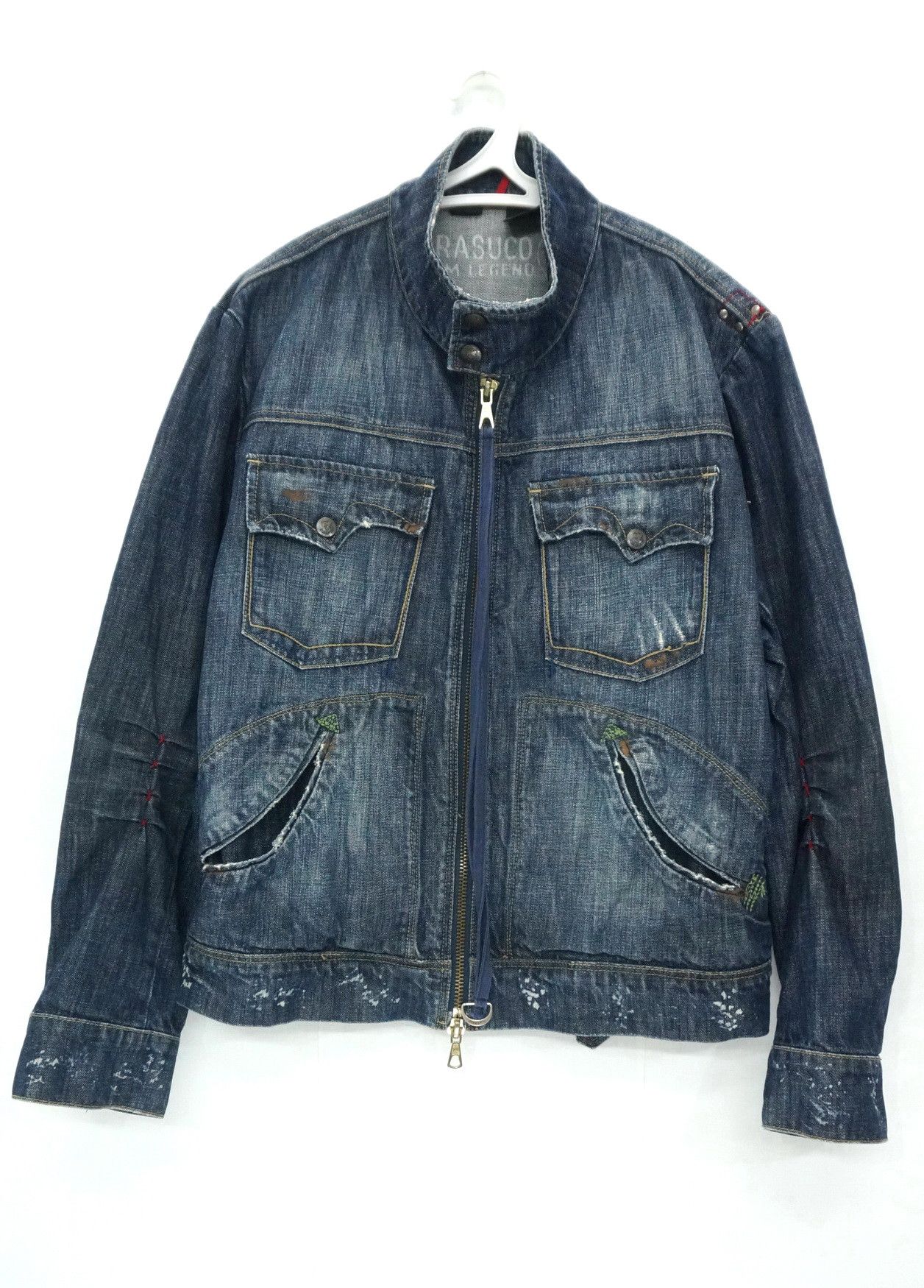 DopeVtg! PARASUCO Bikers Buckle Distressed Denim Jacket