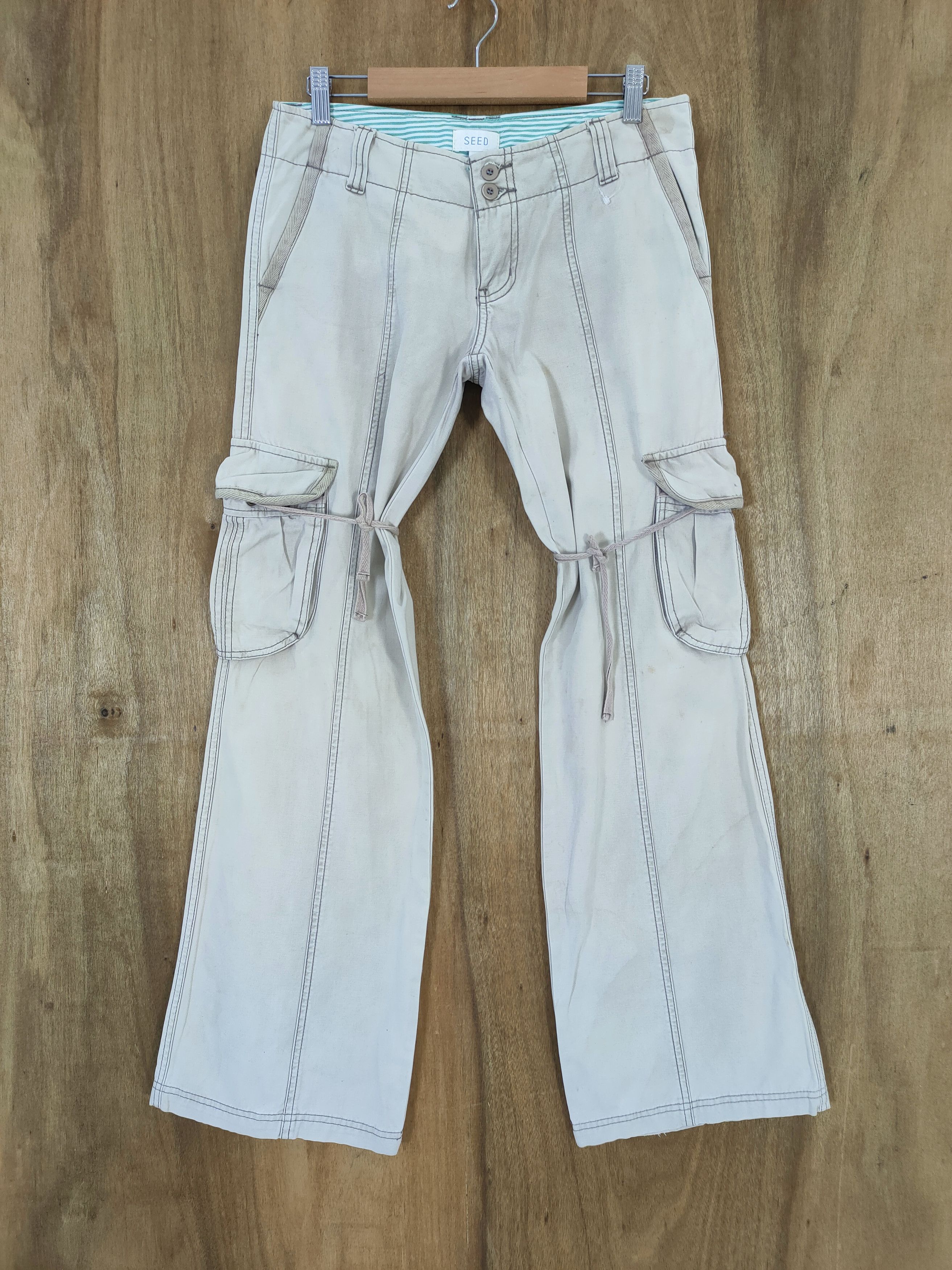 image of Designer Seed White Yellow Bondage Woman Flare Cargo Pants, Men's (Size 30)