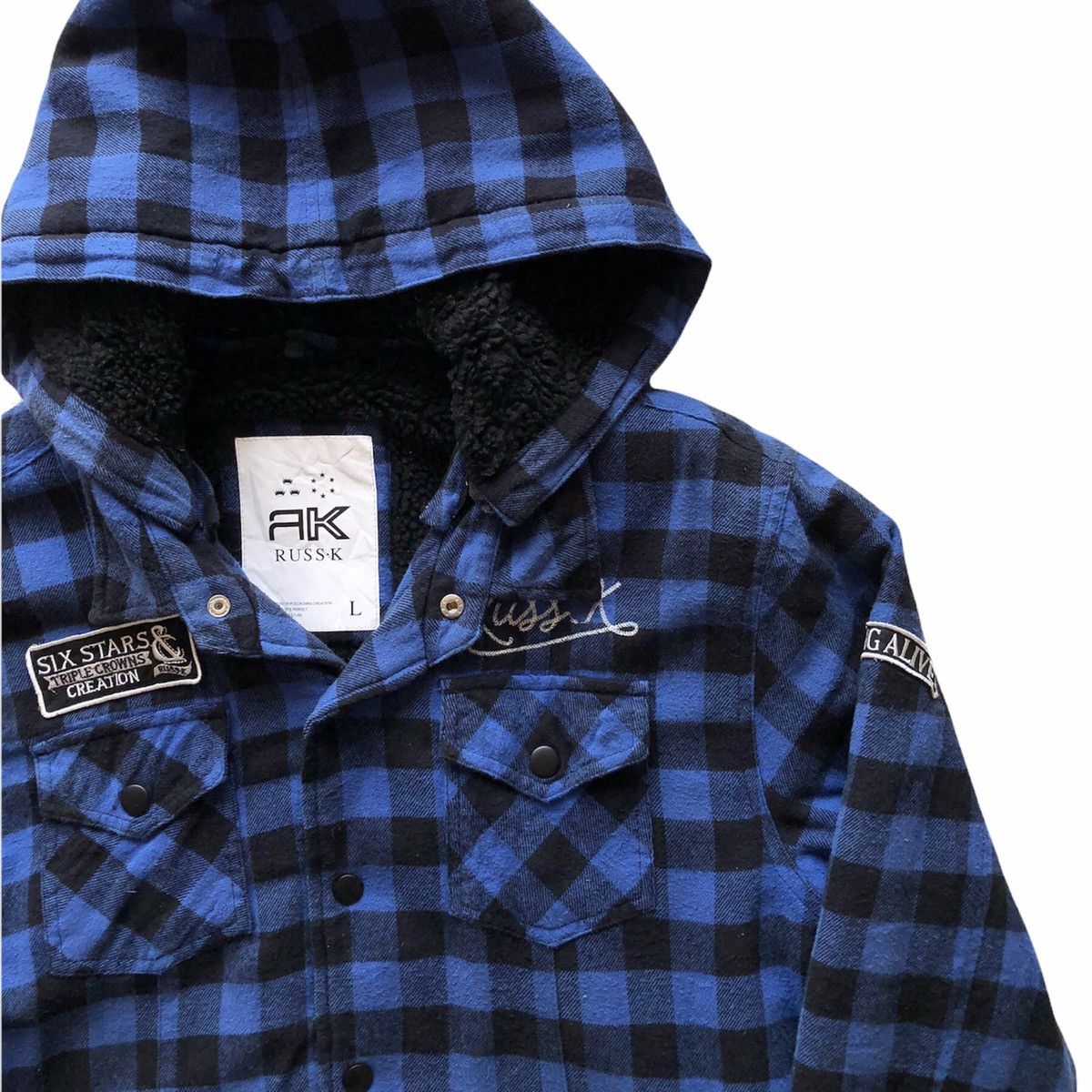 Japanese Brand Vintage Y2K Sherpa Checkered Flannel Hoodie by Russ•k Size US L / EU 52-54 / 3 - 3 Thumbnail