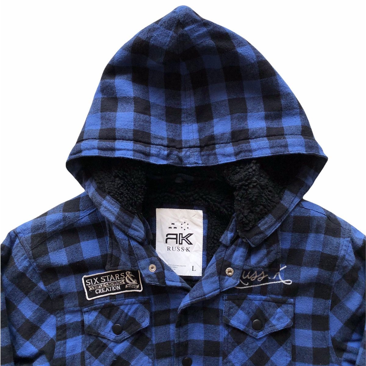 Japanese Brand Vintage Y2K Sherpa Checkered Flannel Hoodie by Russ•k Size US L / EU 52-54 / 3 - 2 Thumbnail