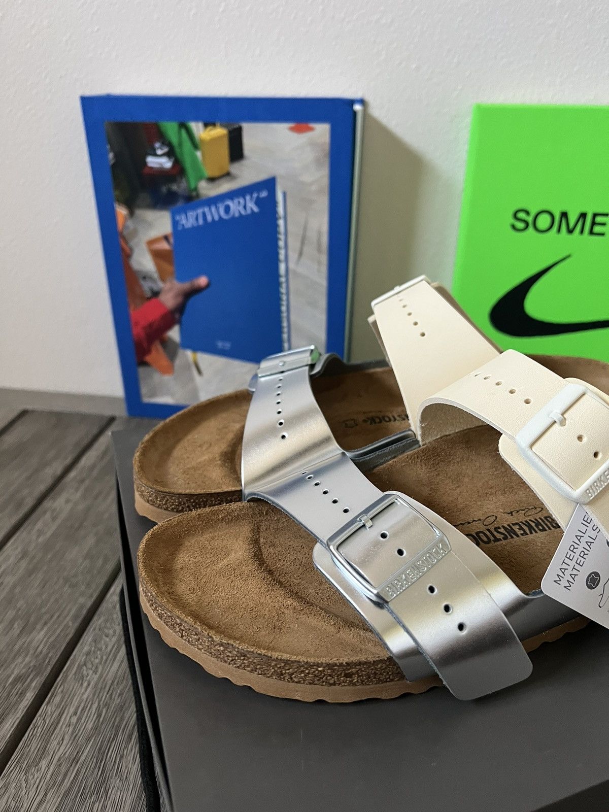 Birkenstock × Rick Owens Rick Owens Arizona Birkenstock Milk & Metallic Sandals Size US 12 / EU 45 - 2 Thumbnail