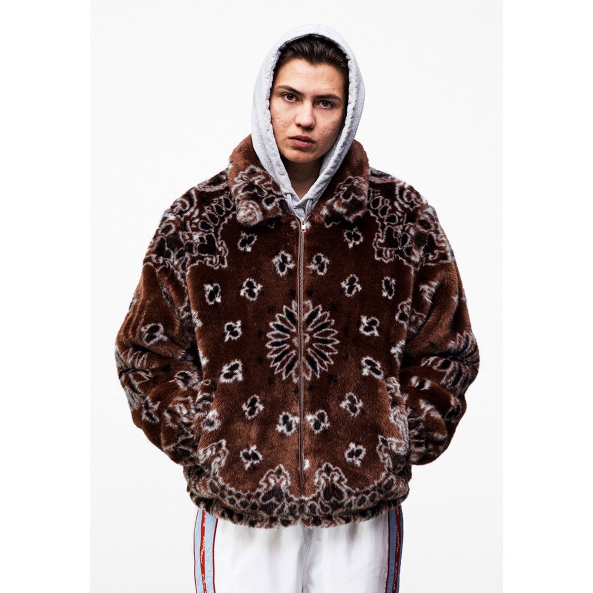 Supreme SUPREME BANDANA FAUX FUR BOMBER JACKET COAT BROWN PAISLEY