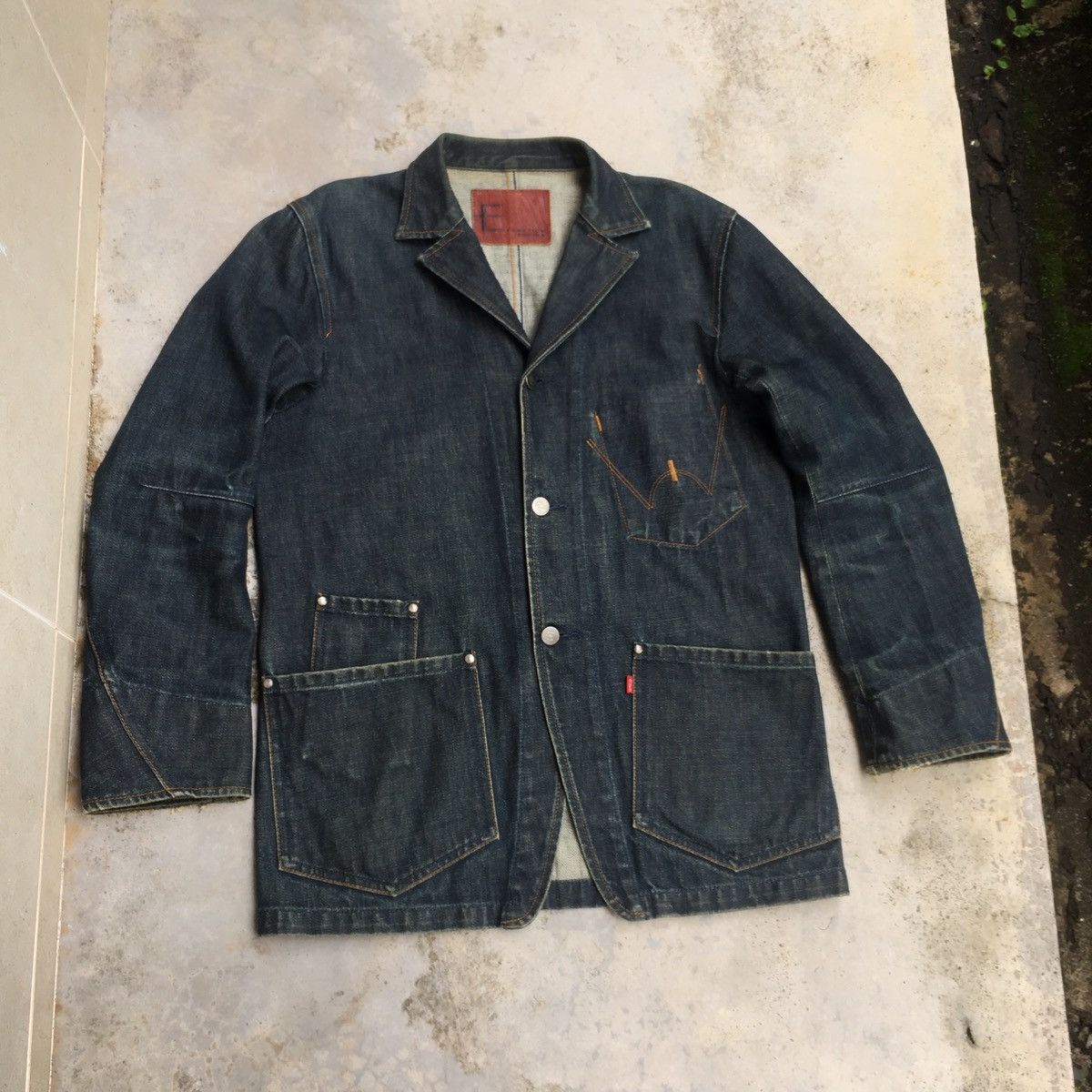 image of Edwin Chore Workers Denim Distressed Jacket, Men's (Size Medium)